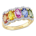 Miadora 14K Yellow Gold Oval Cut Multi Color Sapphire 5 Stone Anniversary Band Ring