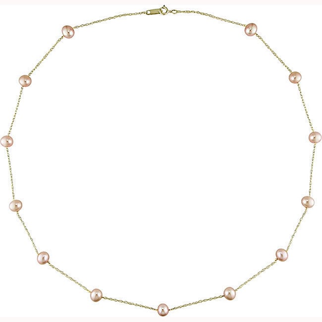 Miadora 14K Yellow Gold Pink Cultured Freshwater Pearl Tin Cup Necklace 5 6Mm