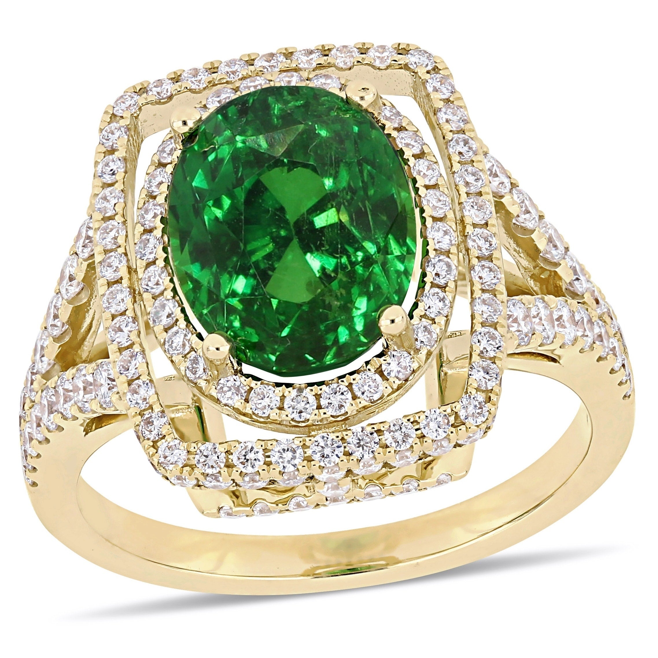 Miadora 14K Yellow Gold Tsavorite And 7 8Ct Tdw Diamond Ring