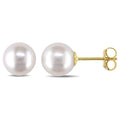 Miadora 14K Yellow Gold White Cultured Freshwater Pearl Stud Earrings 7 7.5 Mm