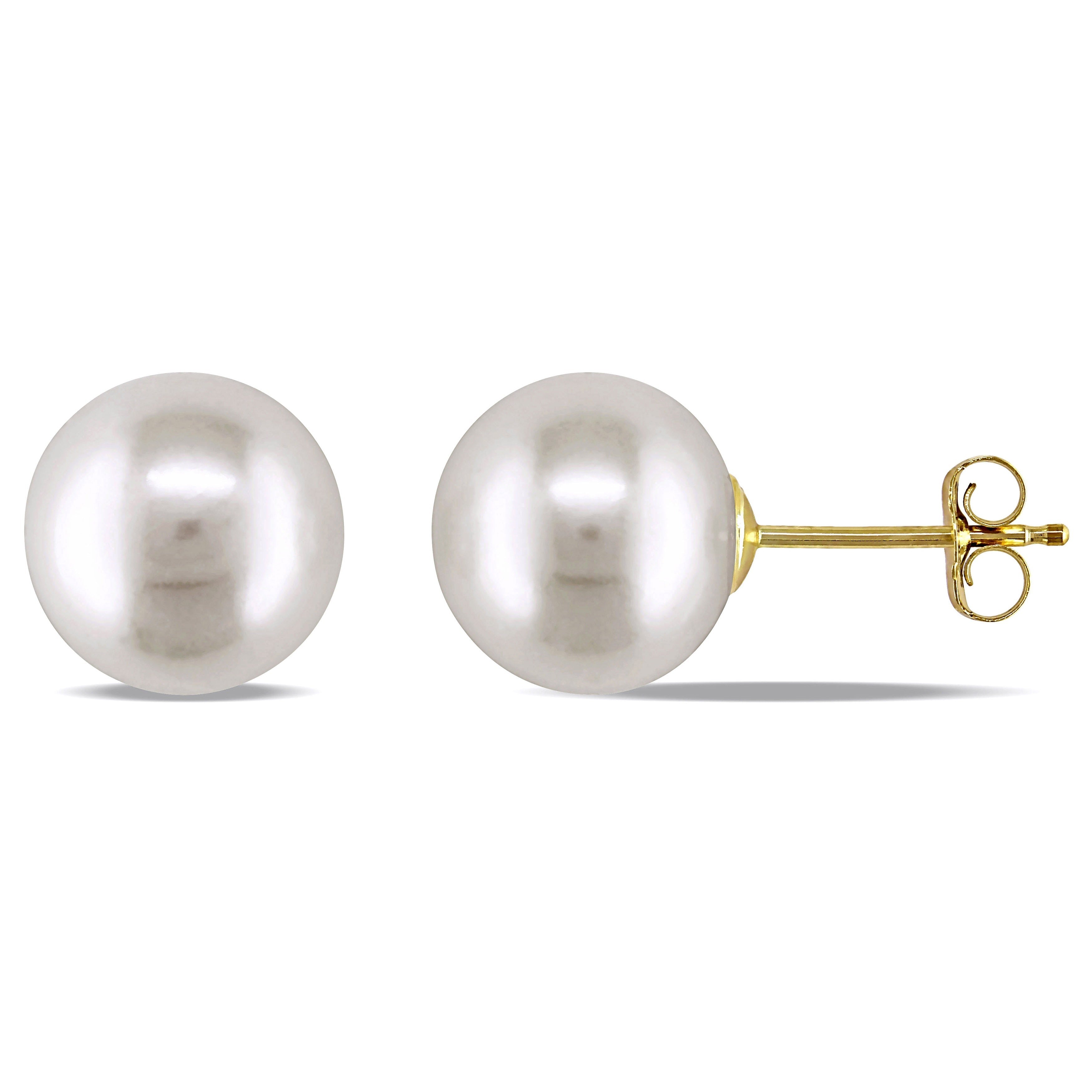 Miadora 14K Yellow Gold White Cultured Freshwater Pearl Stud Earrings 8 8.5 Mm