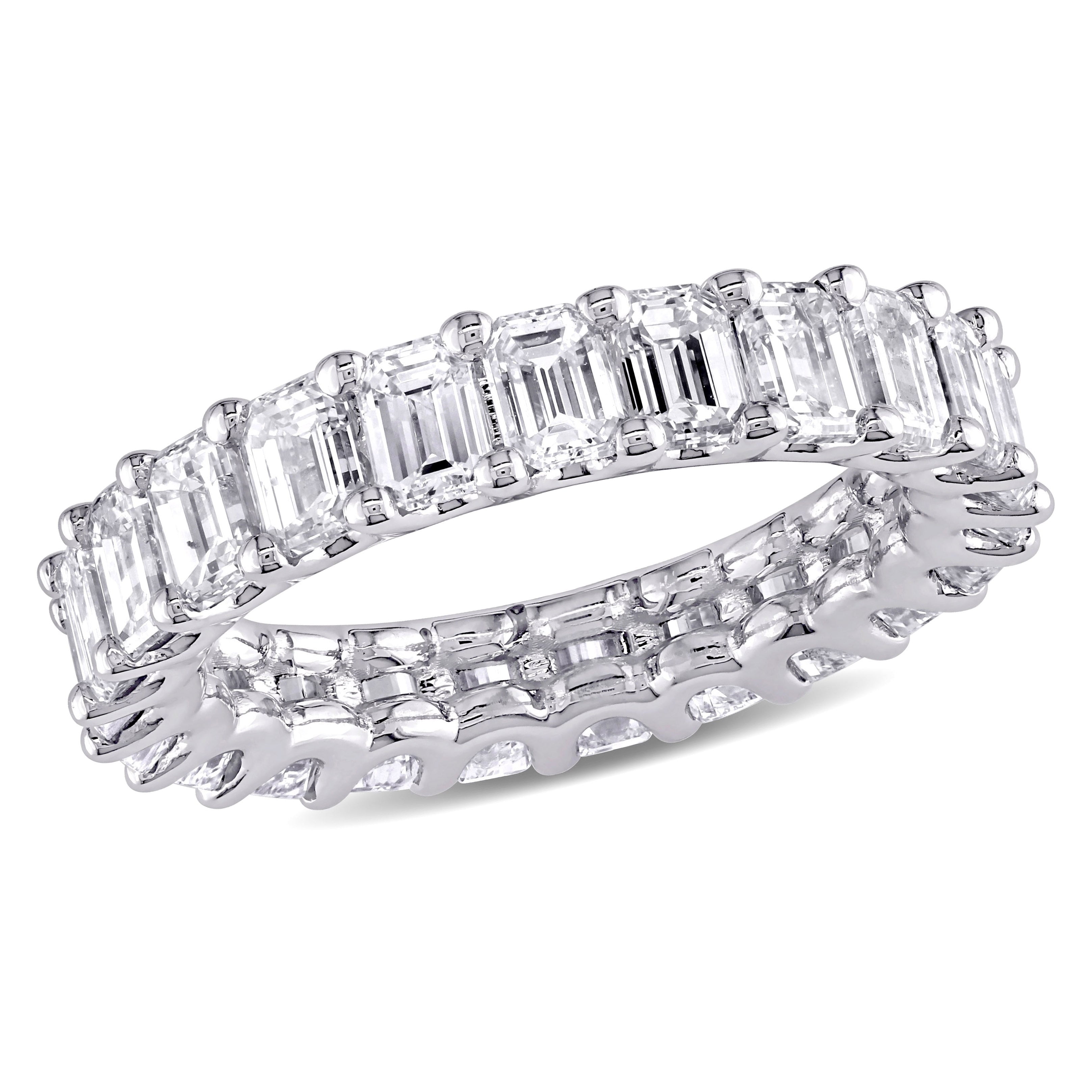 Miadora 18K White Gold 3 3 4Ct Tdw Emerald Cut Diamond Eternity Wedding Band Ring