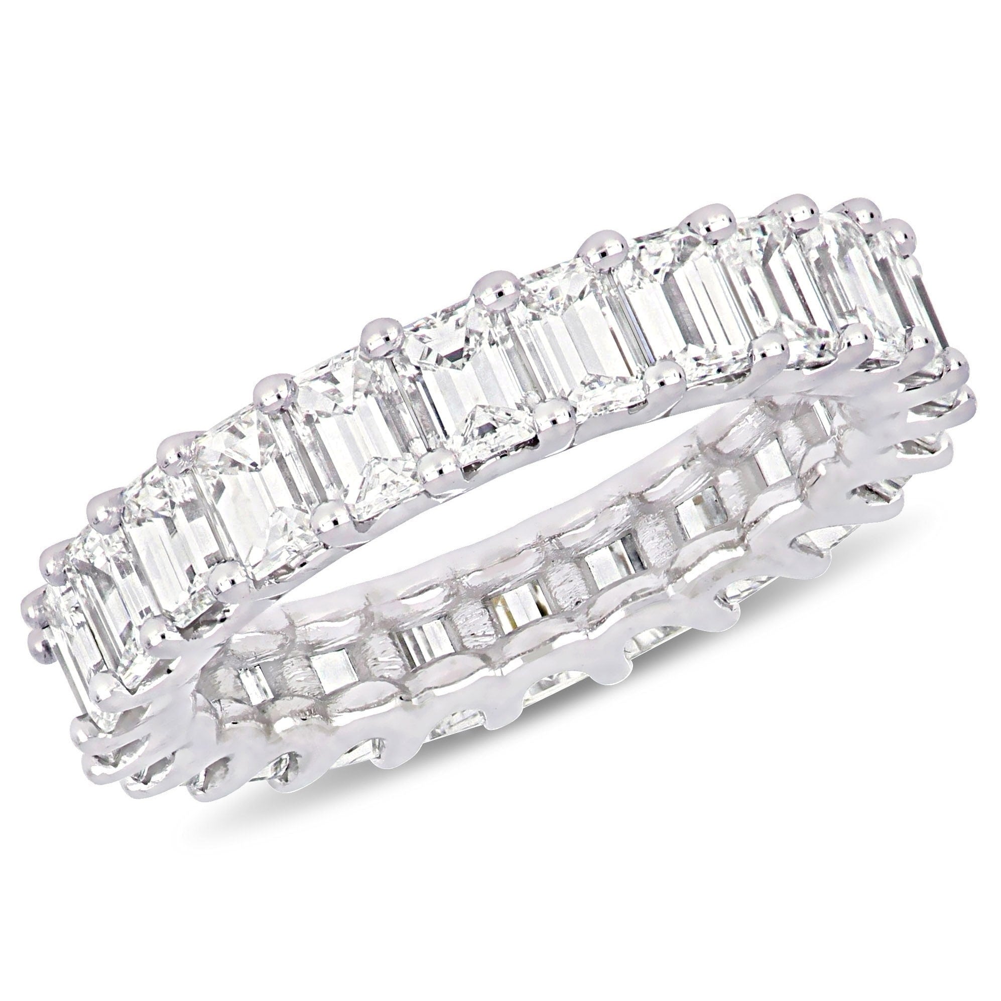 Miadora 18K White Gold 3 3 4Ct Tdw Emerald Cut Diamond Full Eternity Band