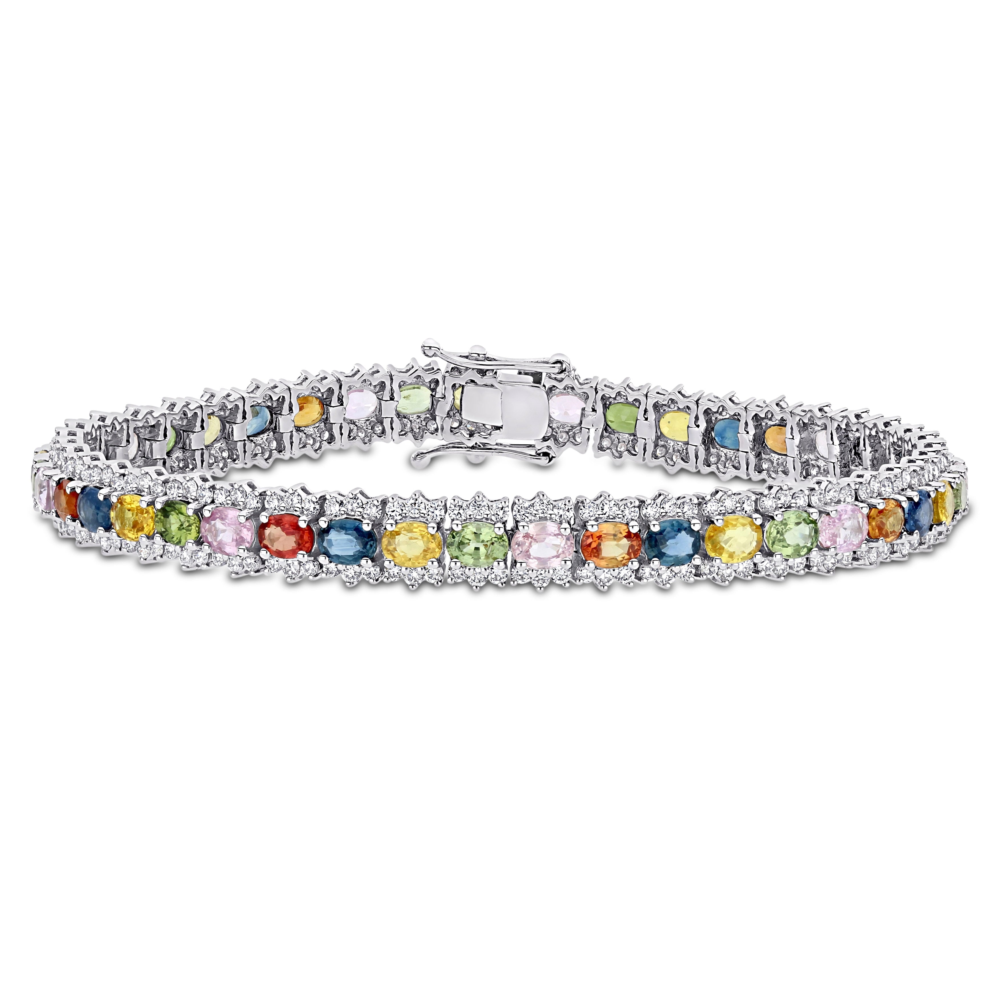 Miadora 18K White Gold 8 1 5Ct Tgw Oval Multi Color Sapphire And 2 1 5Ct Tdw Diamond Tennis Bracelet