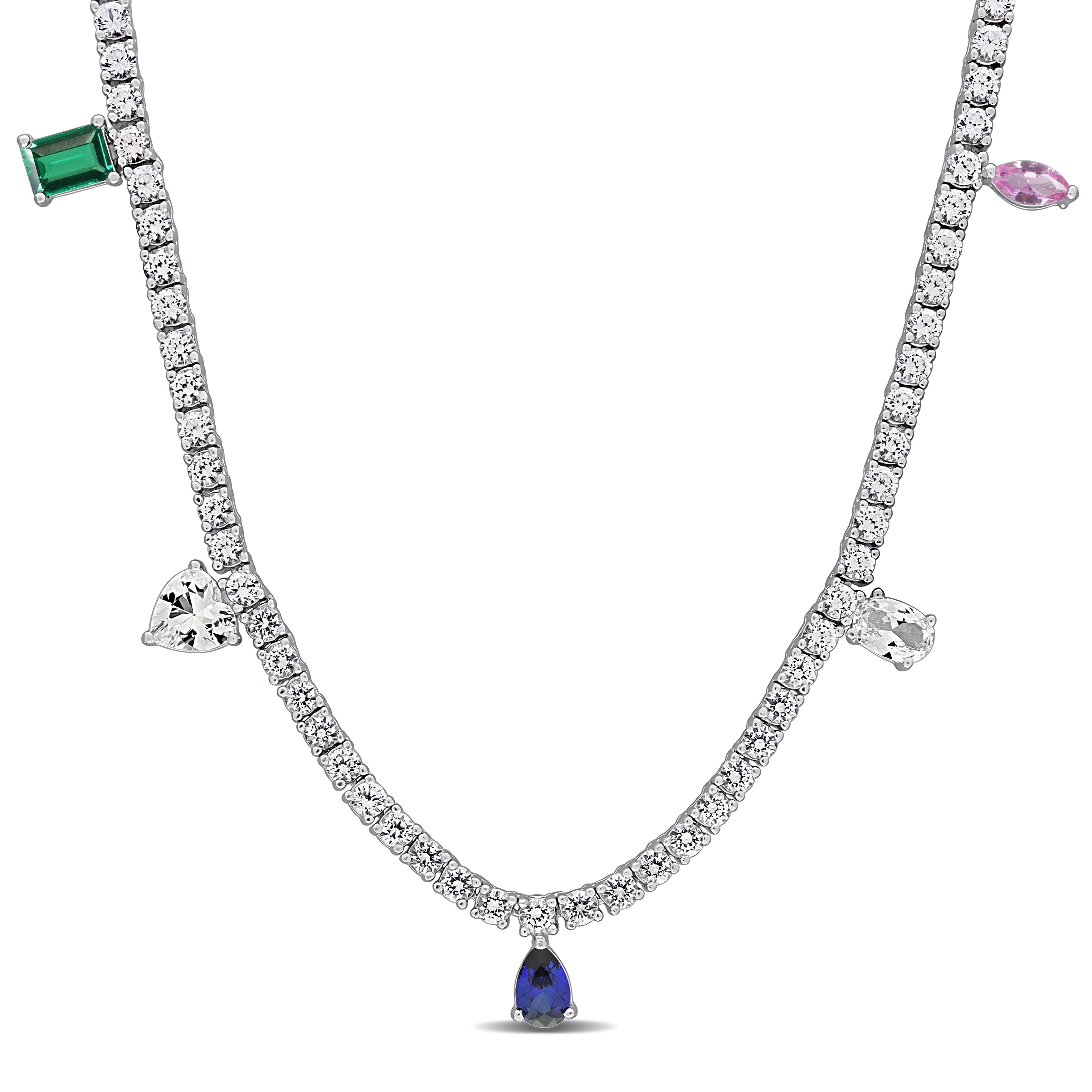 Miadora 19 1 2Ct Tgw Created Multi Gemstone Station Necklace In Sterling Silver