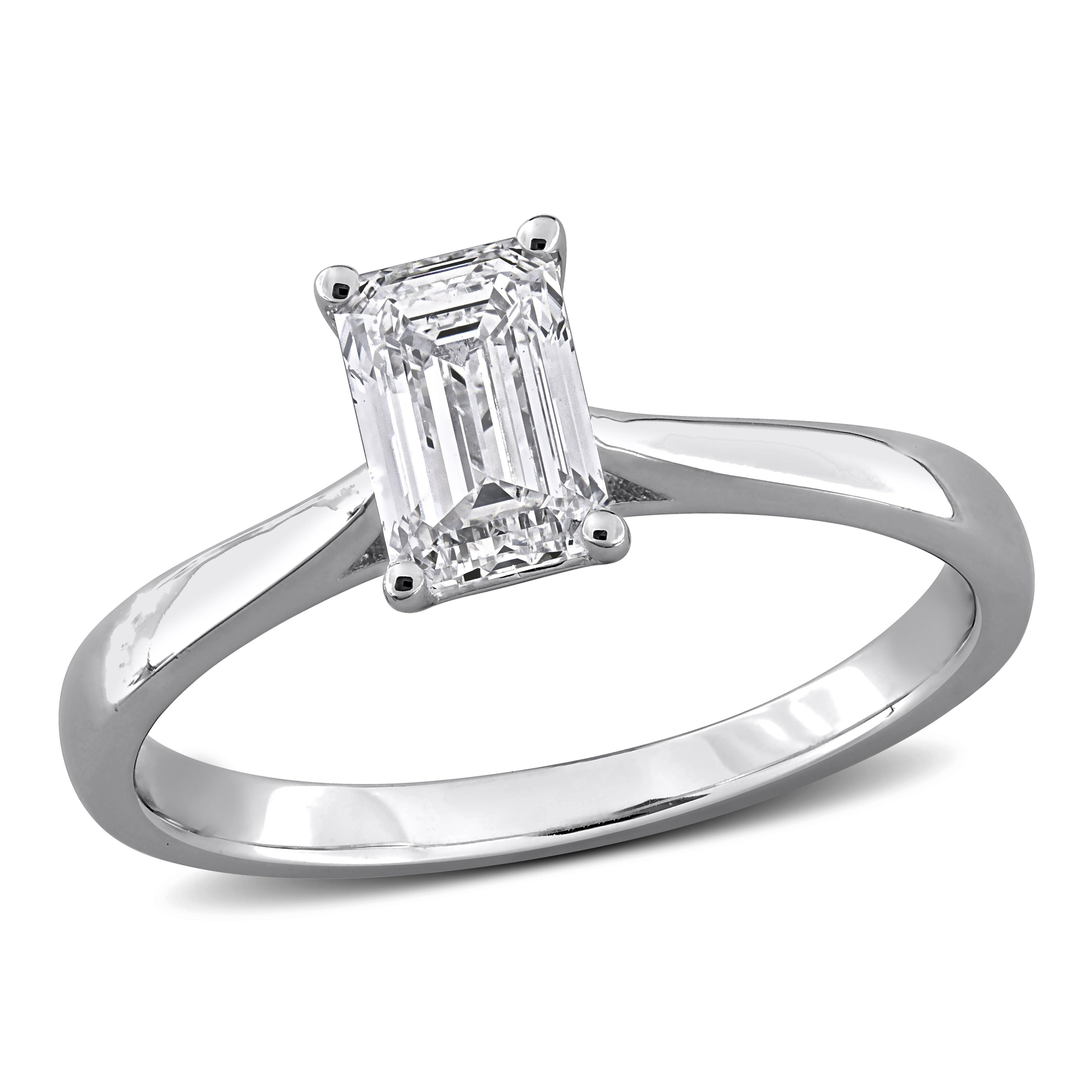 Miadora 1Ct Tw Emerald Cut Lab Grown Diamond Solitaire Engagement Ring With Side Accents In Sterling Silver
