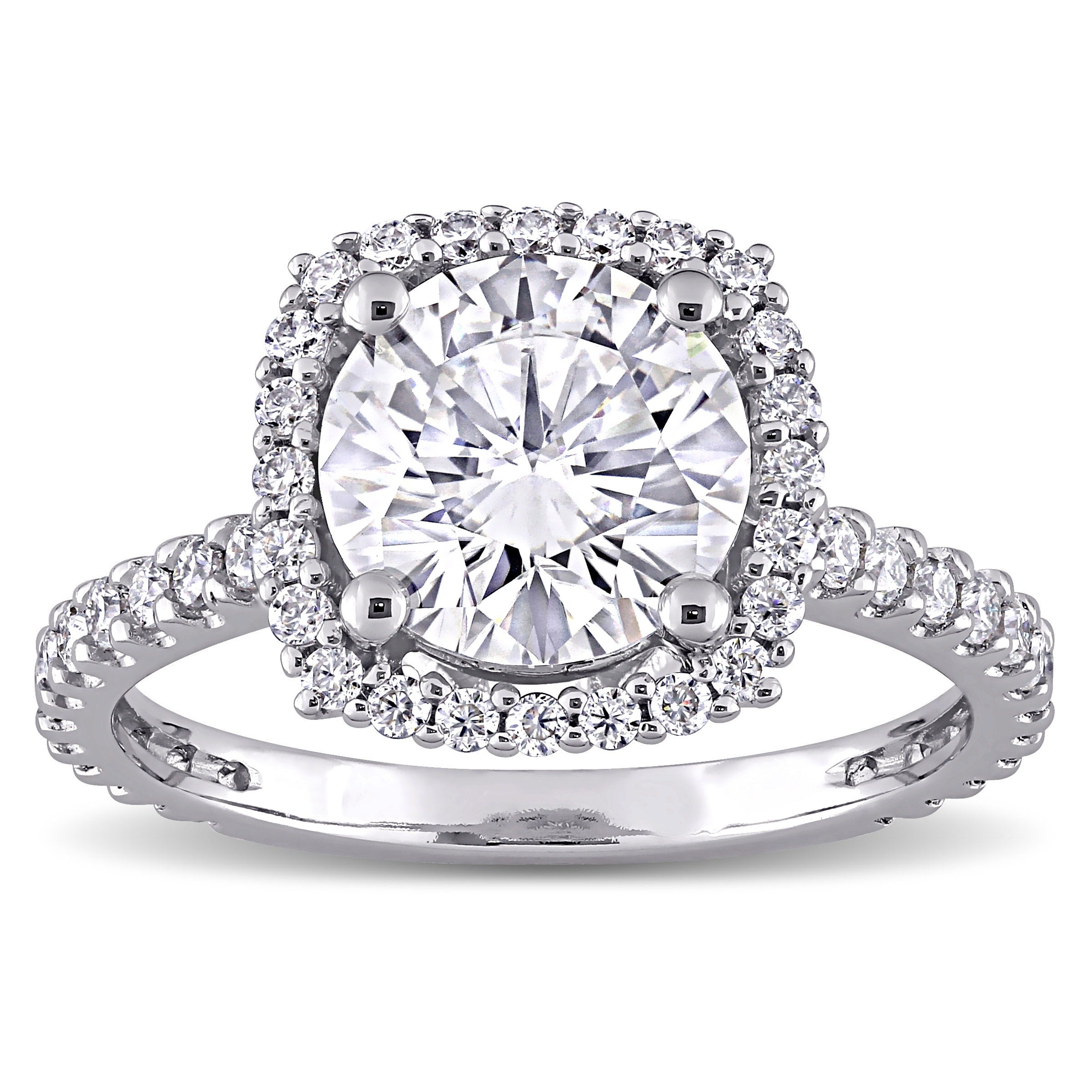 Moissanite By Miadora 10K White Gold Moissanite Halo Engagement Ring