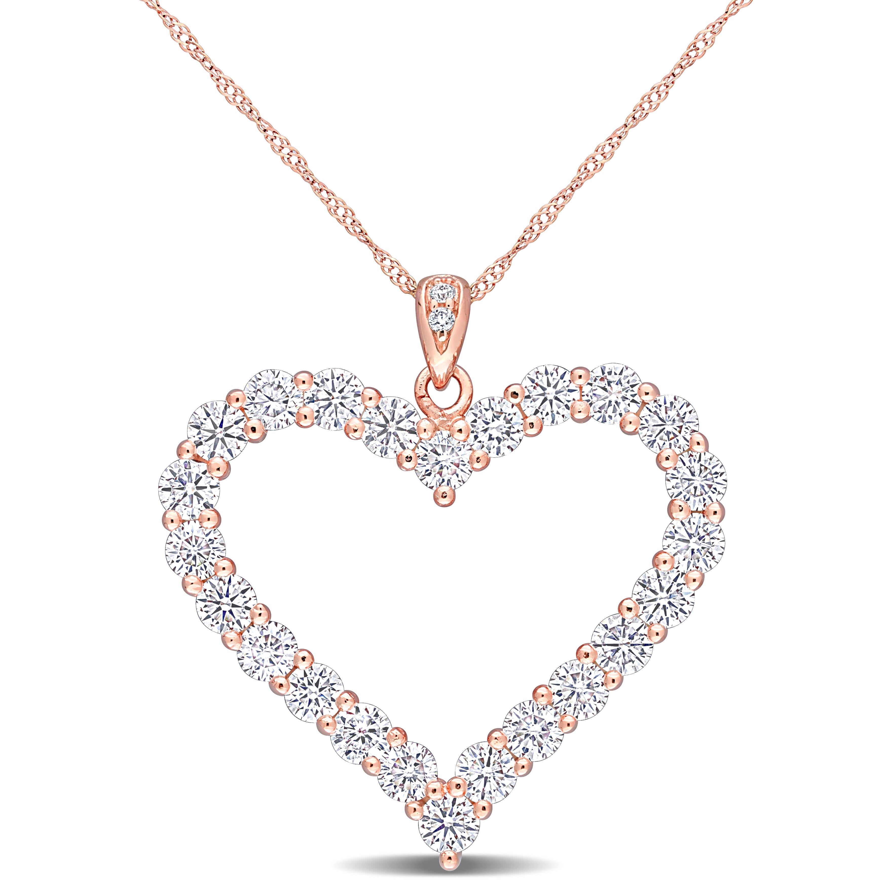 Miadora Rose Plated Sterling Silver Moissanite Open Heart Necklace