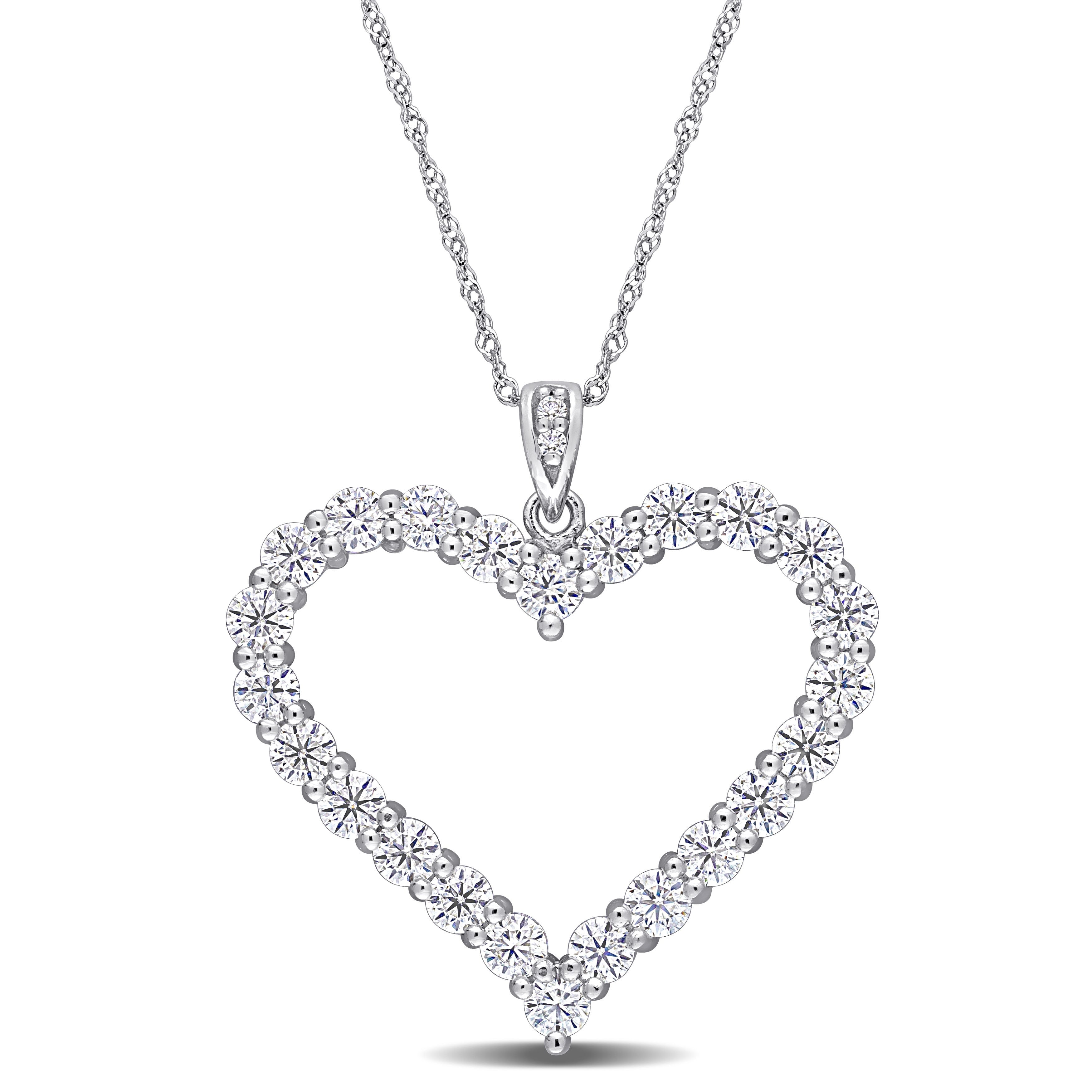 Miadora Sterling Silver Moissanite Open Heart Necklace