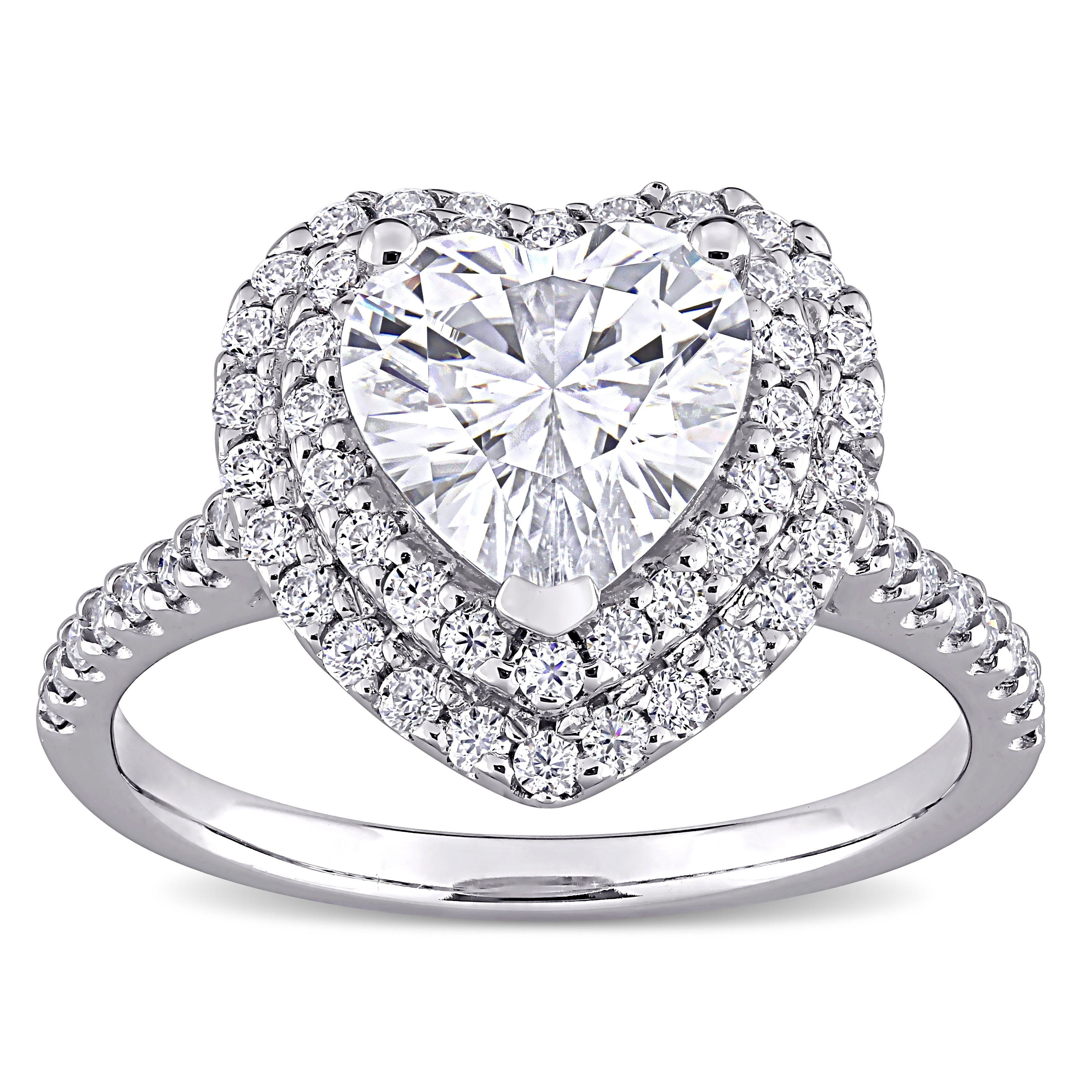 Moissanite By Miadora 10K White Gold 2 5 8 Ct Tgw Moissanite Double Heart Halo Engagement Ring