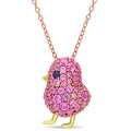 Miadora 2 Tone Rose And Yellow Plated Sterling Silver Created Pink And Blue Sapphire Bird Necklace