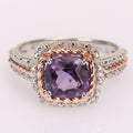 Miadora 2 Tone Sterling Silver Cushion Cut Amethyst 1 6Ct Tdw Diamond Multi Row Halo Engagement Ring