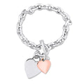Miadora 2 Tone White And Rose Plated Sterling Silver Double Heart Charm Bracelet