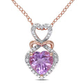 Miadora 2 Tone White And Rose Plated Sterling Silver Rose De France Diamond Triple Heart Necklace