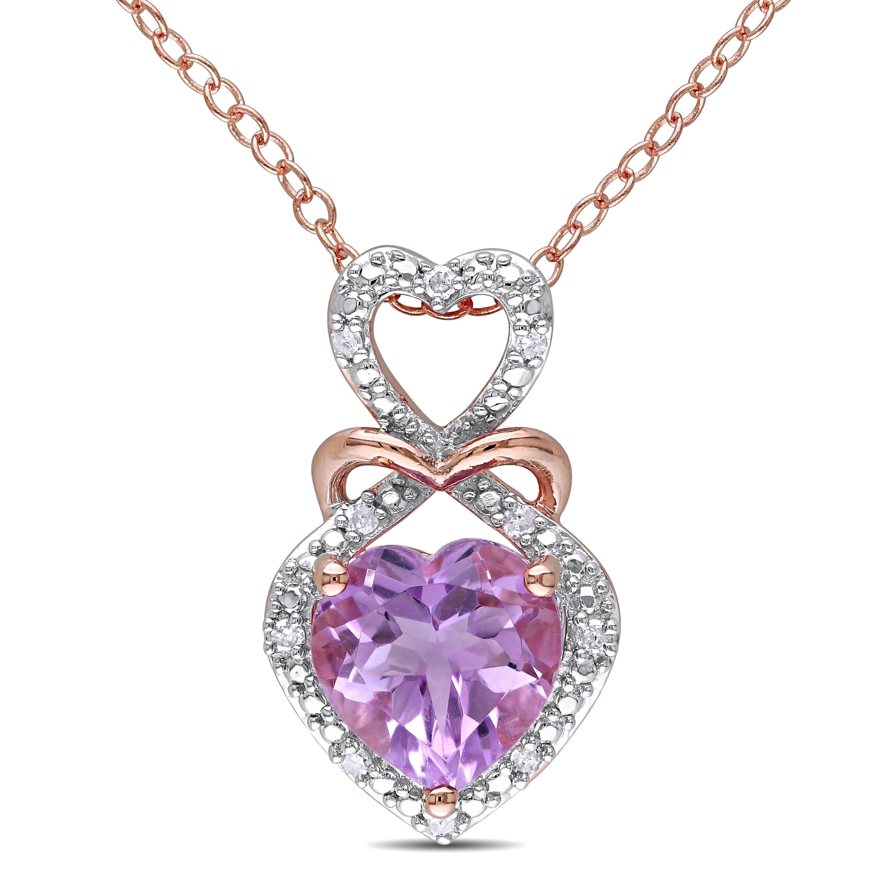 Miadora 2 Tone White And Rose Plated Sterling Silver Rose De France Diamond Triple Heart Necklace