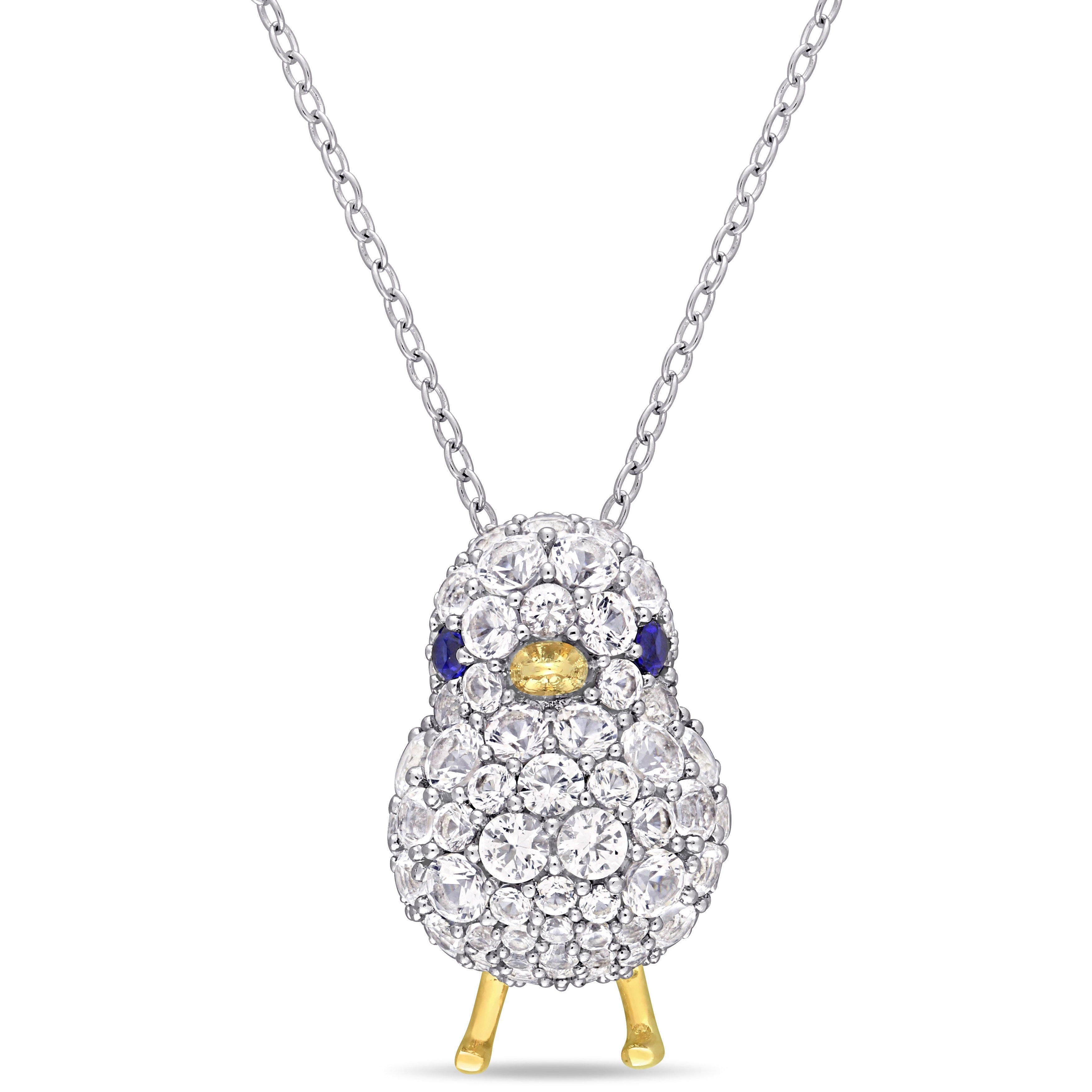 Miadora 2 Tone White And Yellow Plated Sterling Silver Created Blue And White Sapphire Bird Necklace