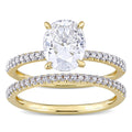 Moissanite By Miadora 14K Yellow Gold 2Ct Tgw Oval Cut Moissanite And 1 4Ct Tdw Diamond Bridal Set