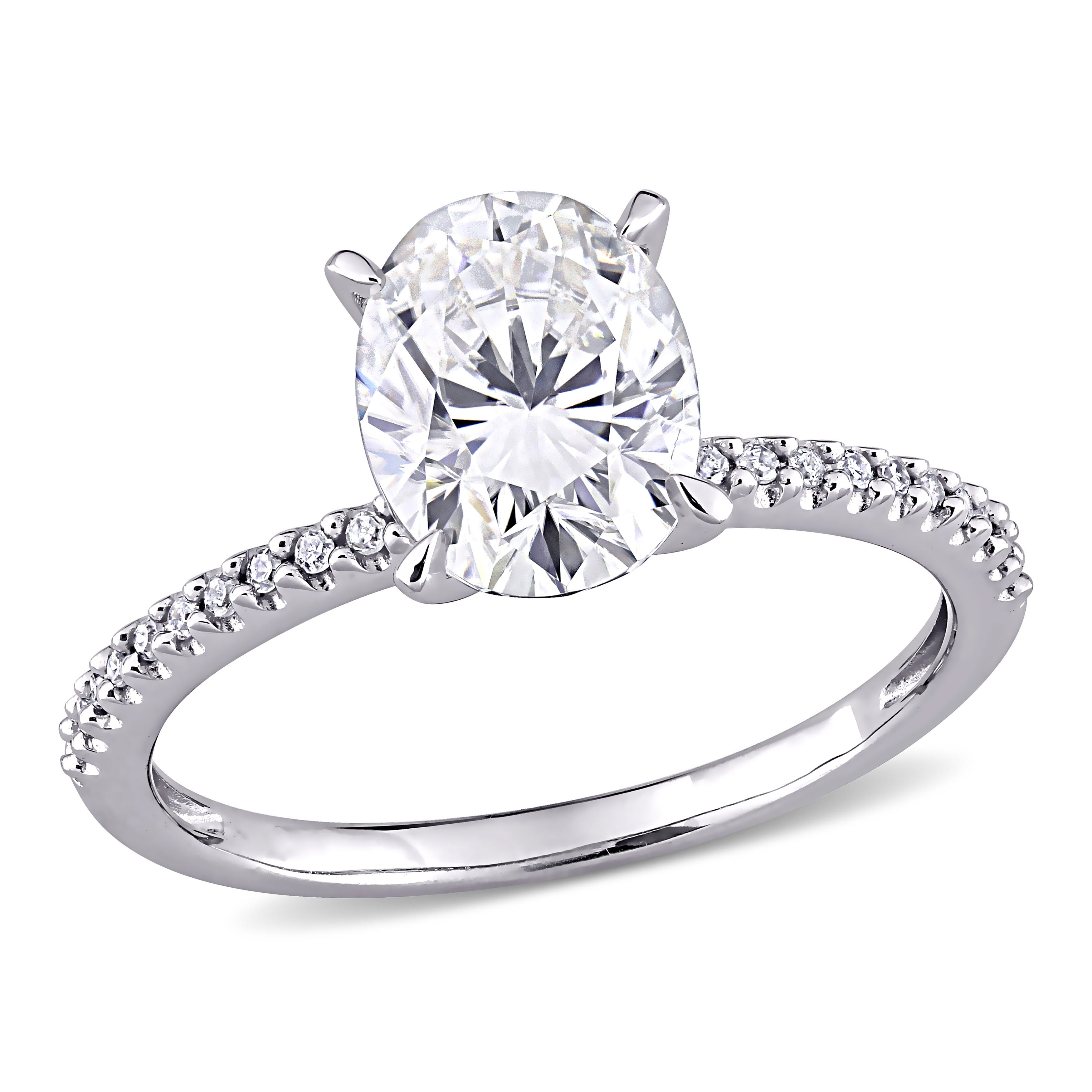 Moissanite By Miadora Signature Collection 14K White Gold Oval Cut Moissanite And 1 10Ct Tdw Diamond Engagement Ring