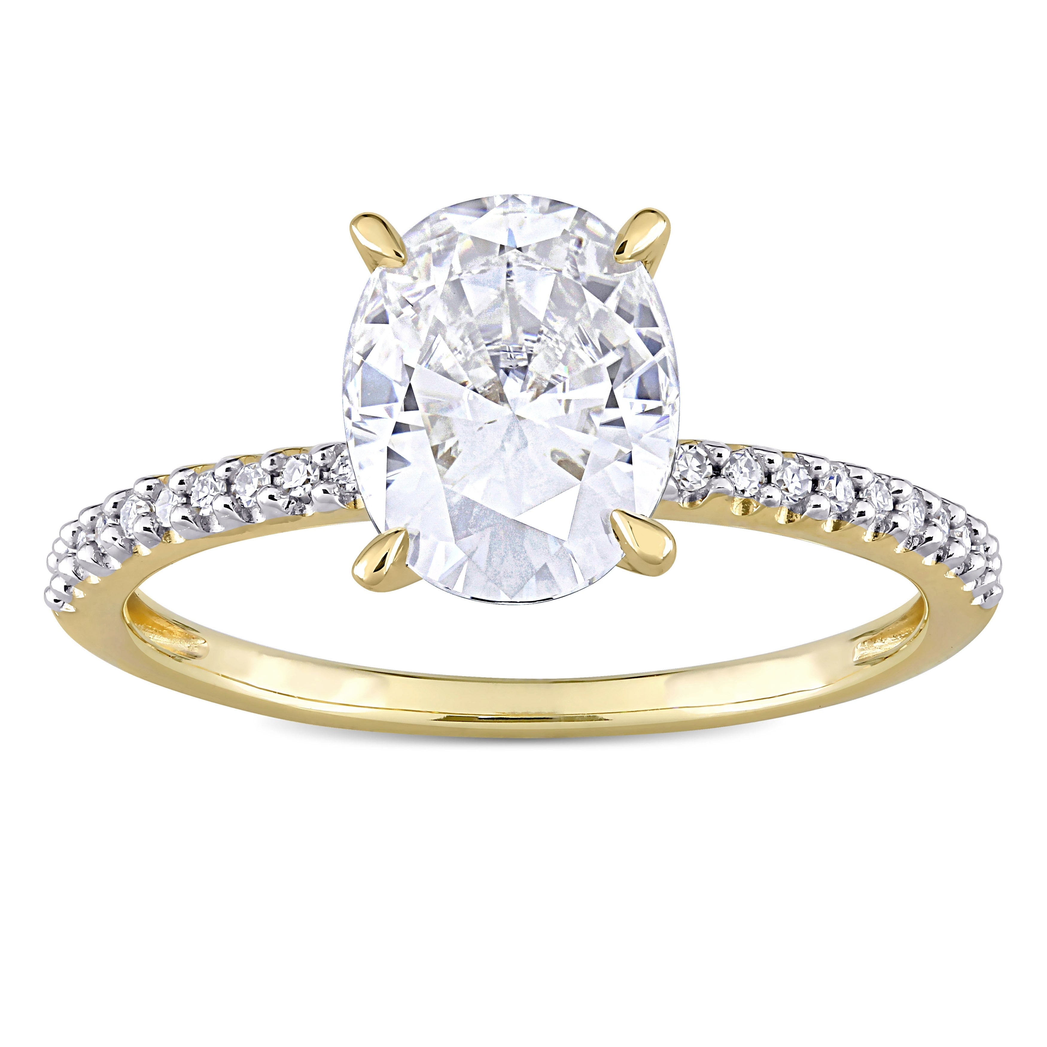 Moissanite By Miadora 14K Yellow Gold 2Ct Tgw Oval Cut Moissanite And 1 10Ct Tdw Diamond Engagement Ring