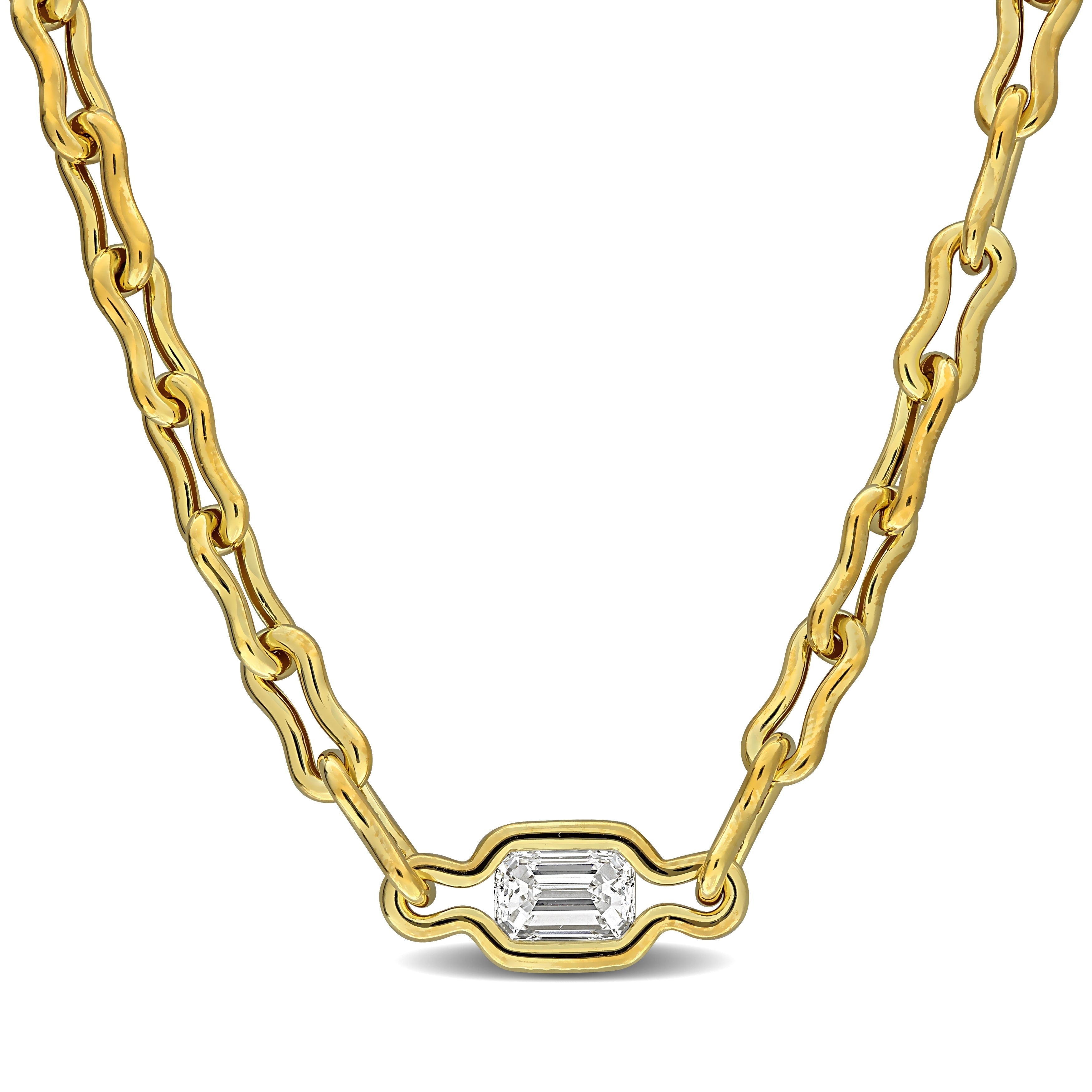 Miadora 2Ct Tw Emerald Cut Lab Grown Diamond Link Necklace 18K Gold Vermeil