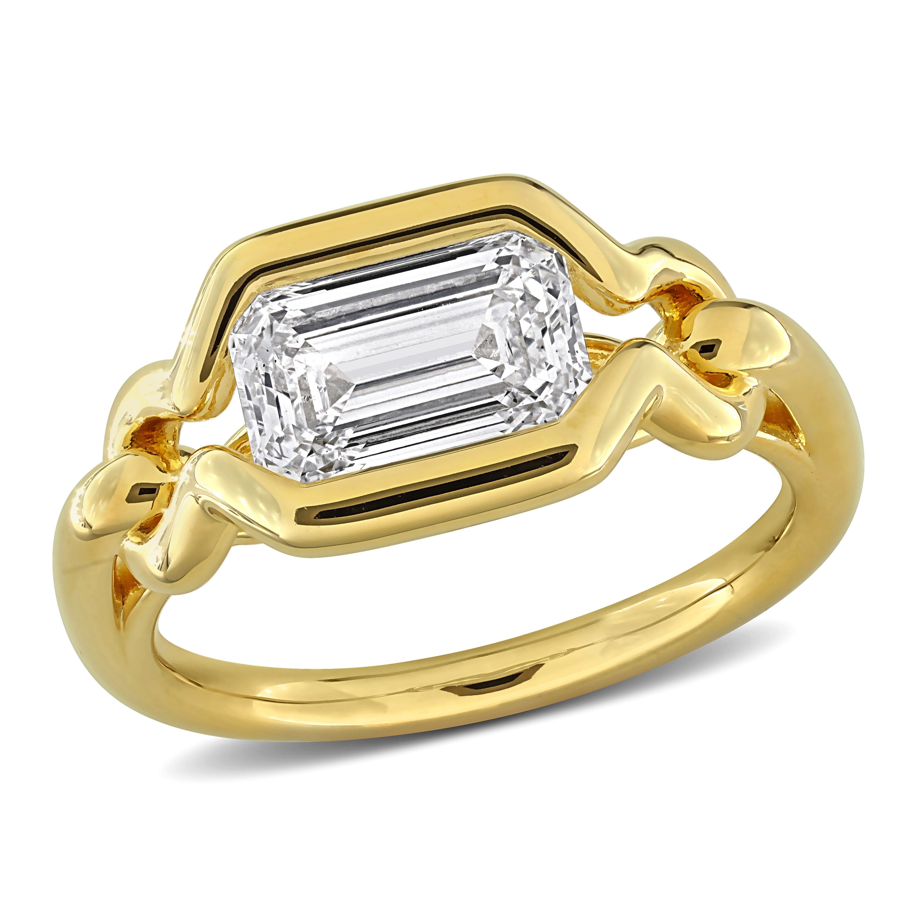 Miadora 2Ct Tw Emerald Cut Lab Grown Diamond Solitaire Ring In 18K Yellow Gold Micron Vermeil Plated