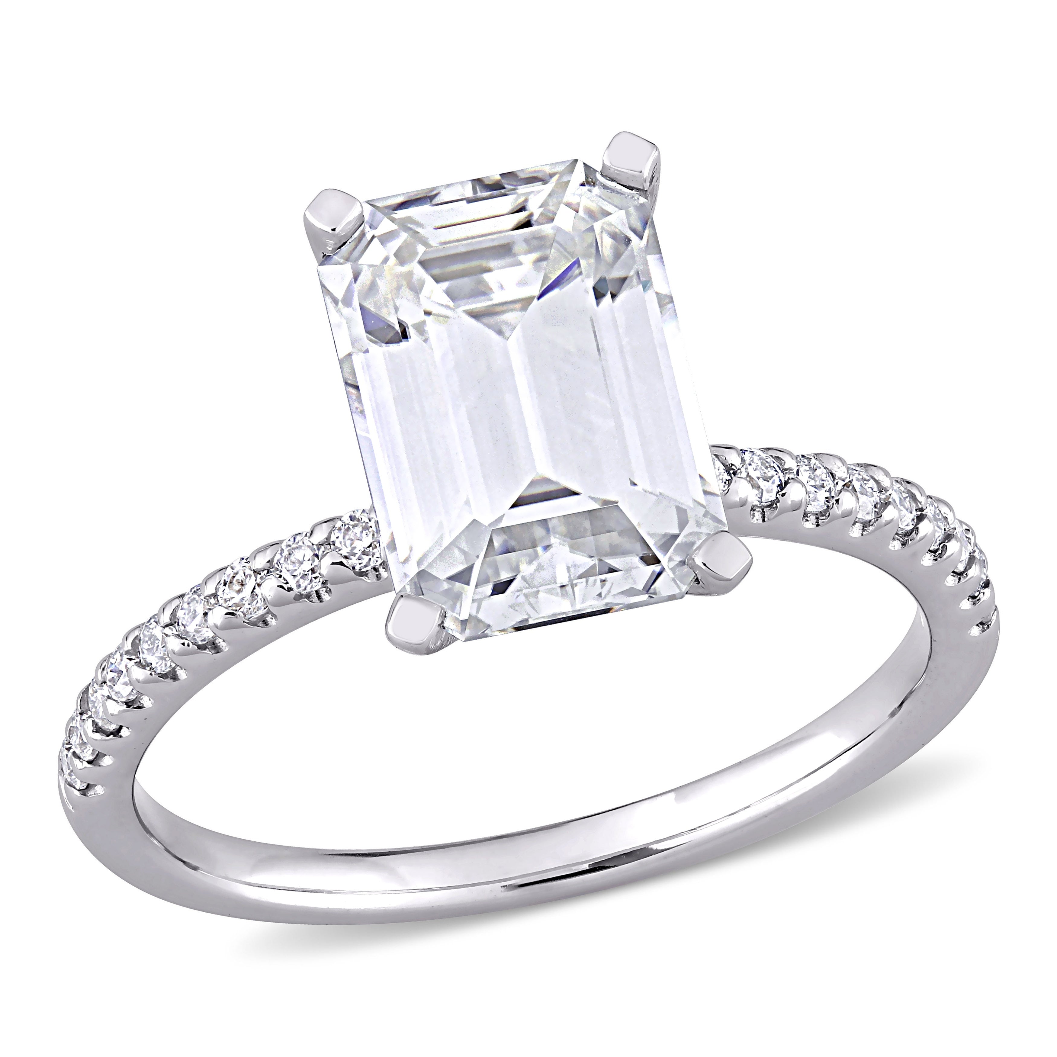 Moissanite By Miadora 10K White Gold 3 1 5 Ct Tgw Emerald Cut Moissanite Engagement Ring