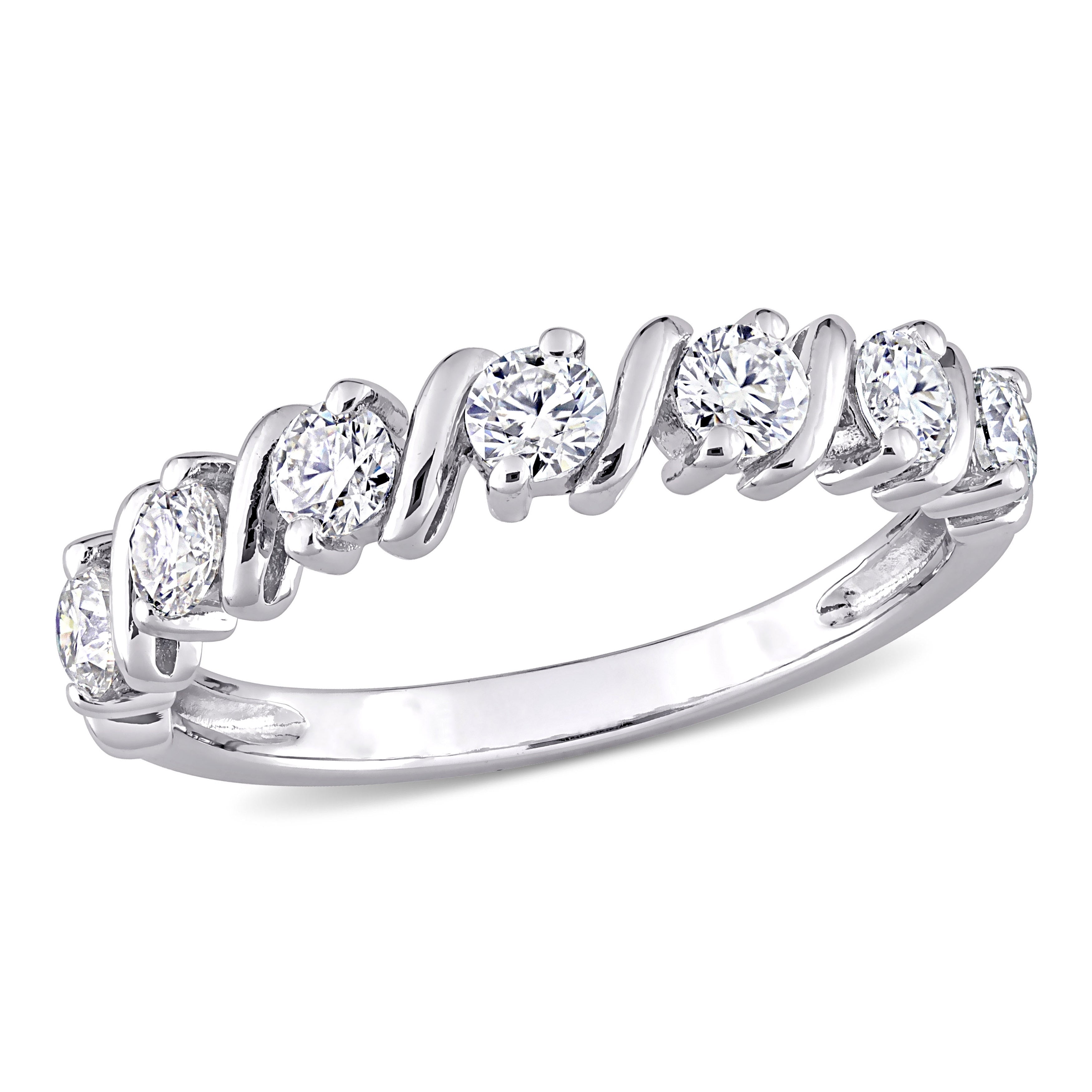 Miadora Sterling Silver Moissanite Semi Eternity Wedding Band Ring