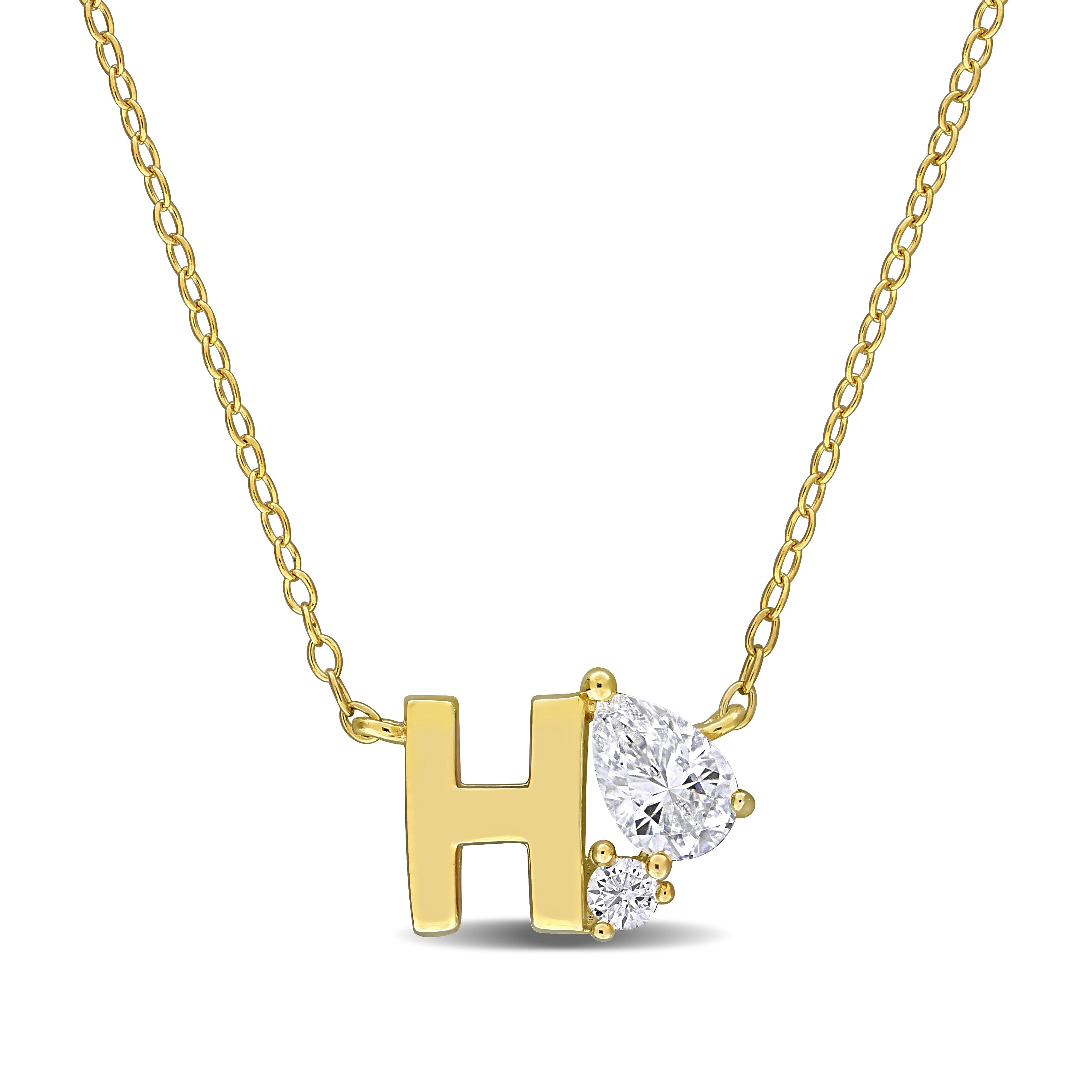 Miadora 3 4Ct Tgw Created White Sapphire Initial Letter Necklace Yellow Silver