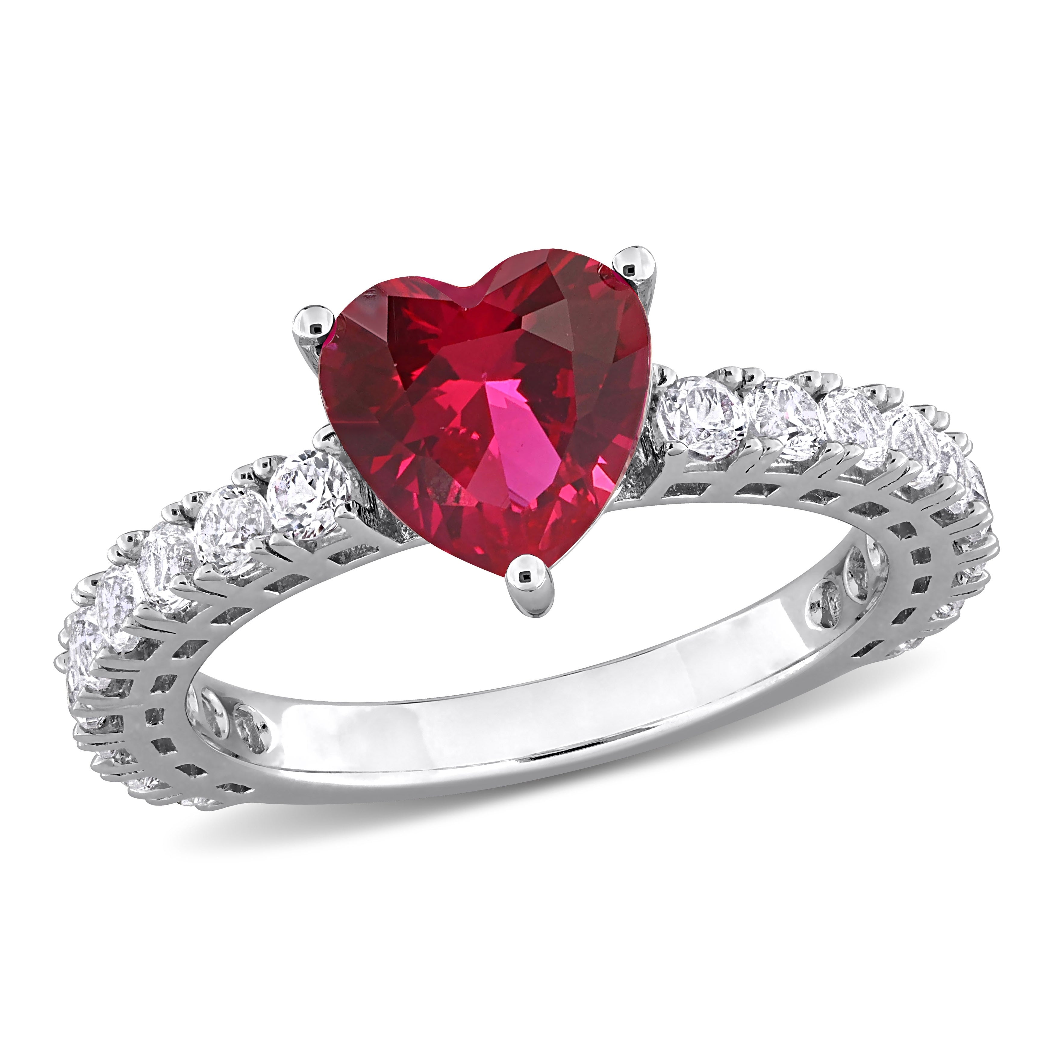 Miadora 3 7 8Ct Tgw Created Ruby And Created White Sapphire Heart Ring Sterling Silver
