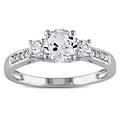 Miadora 10K White Gold Created White Sapphire And Diamond 3 Stone Engagement Ring