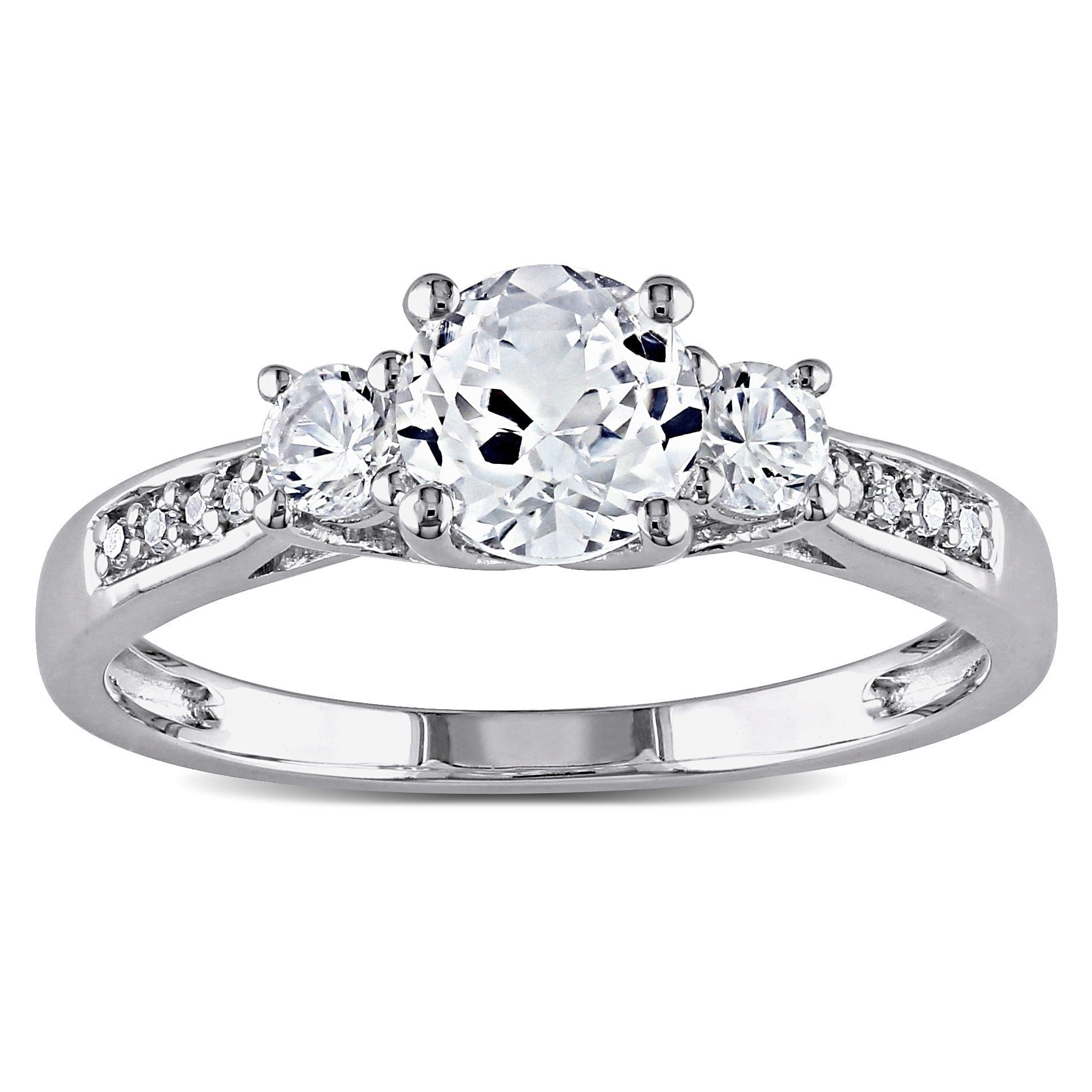 Miadora 10K White Gold Created White Sapphire And Diamond 3 Stone Engagement Ring