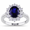 Miadora Sterling Silver Sapphire And Diamond Accent Halo Engagement Ring