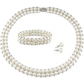 Miadora Sterling Silver Double Row Freshwater Cultured Pearl Strand Jewelry Set 6 8 Mm White