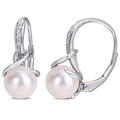 Miadora 8 8.5Mm White Freshwater Cultured Pearl And Diamond Twist Leverback Earrings In Sterling Silver G H I2 I3