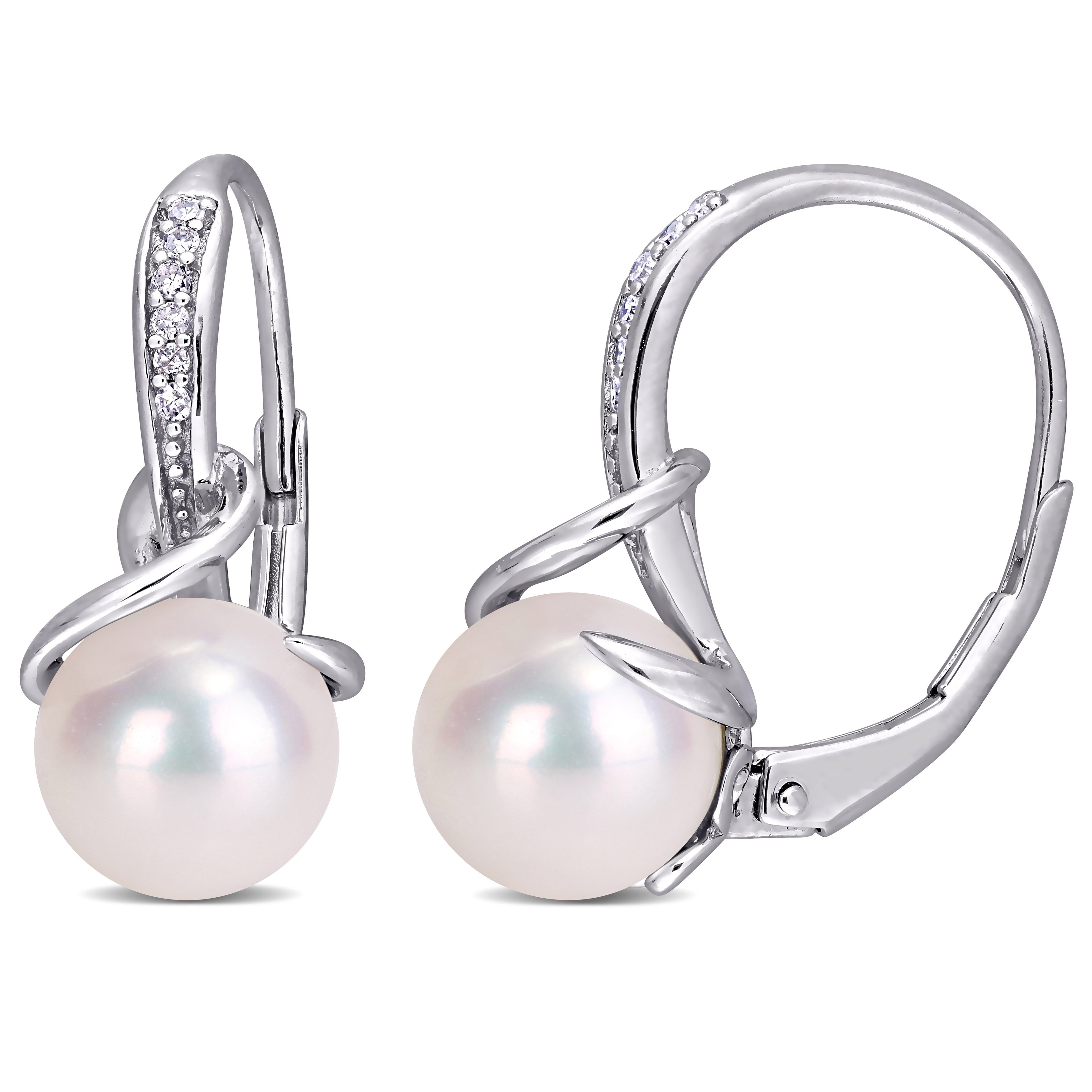 Miadora 8 8.5Mm White Freshwater Cultured Pearl And Diamond Twist Leverback Earrings In Sterling Silver G H I2 I3