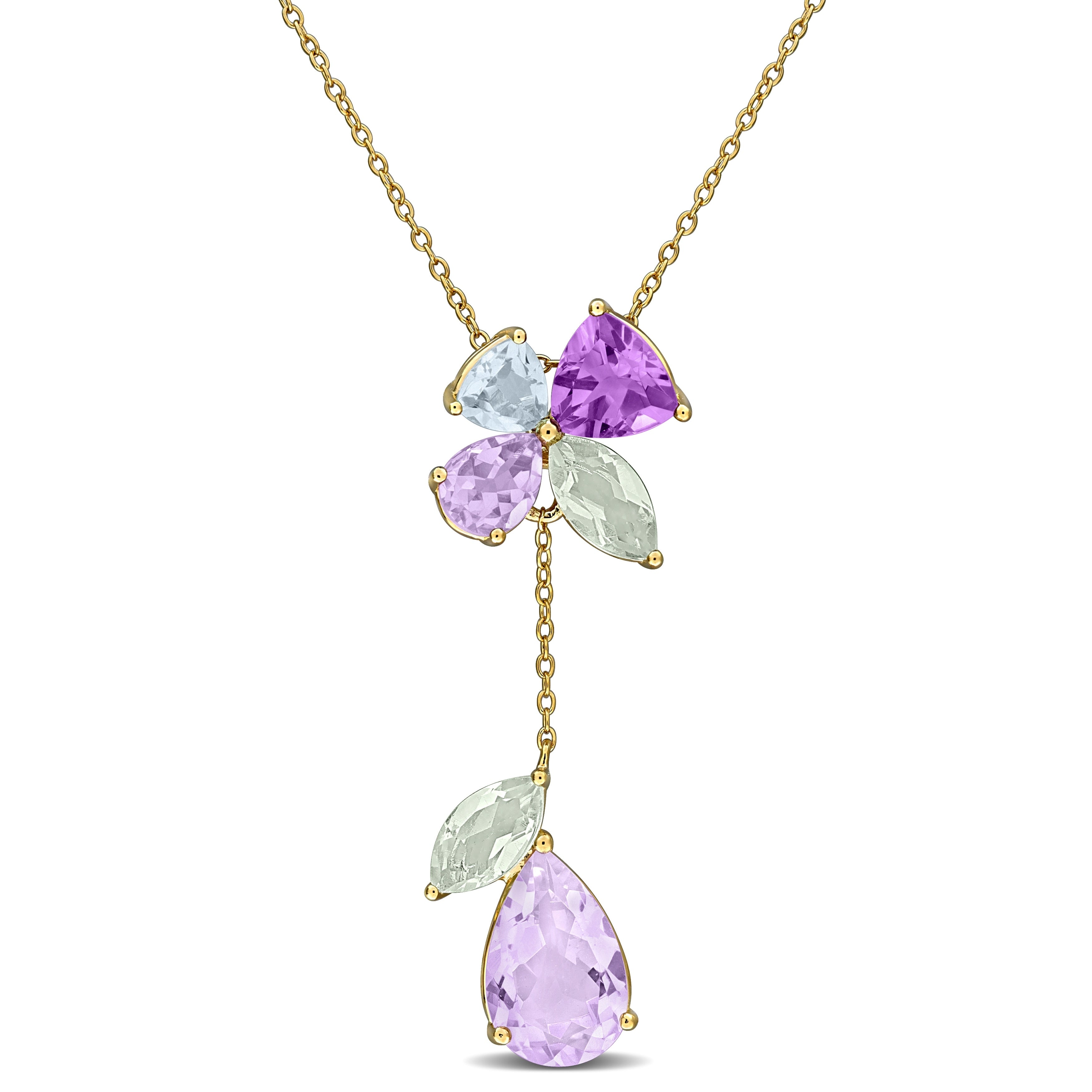 Miadora 9 1 2Ct Tgw Multi Gem Drop Necklace Yellow Silver 17 In
