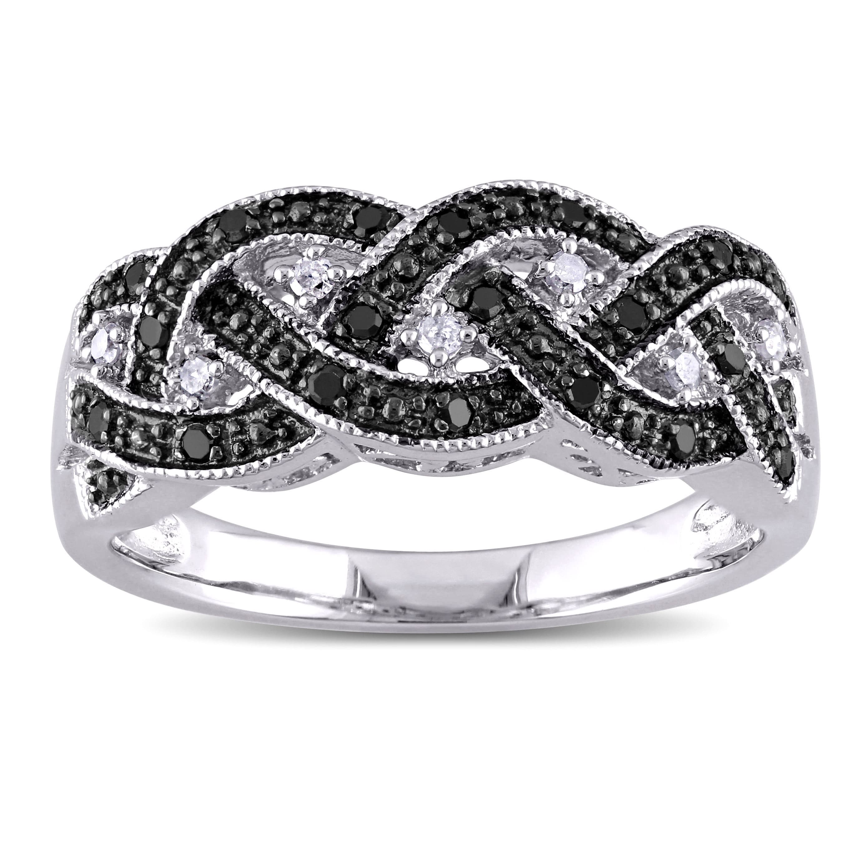 Miadora Black Rhodium Plated Sterling Silver 1 6Ct Tdw Black And White Diamond Braided Anniversary R