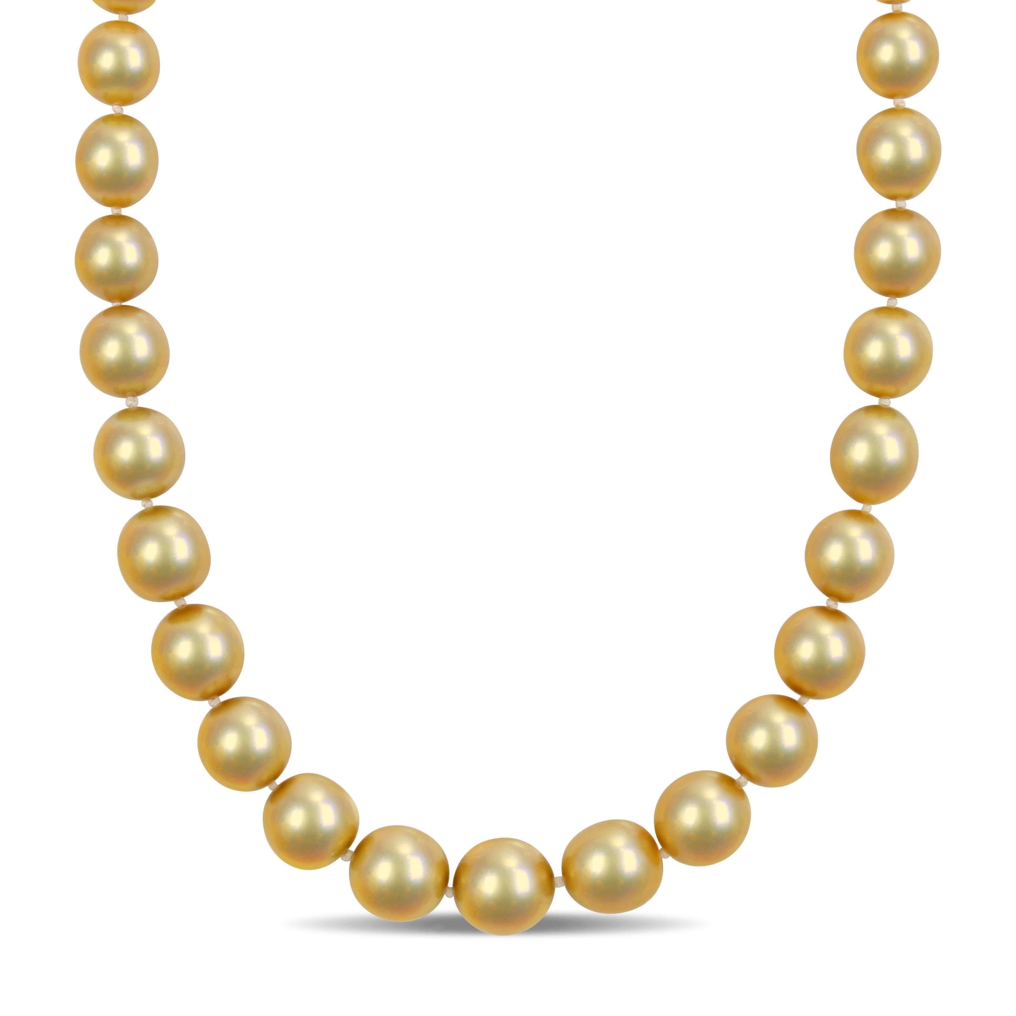 Miadora Champagne South Sea Cultured Pearl Necklace With 14K Yellow Gold Diamond Ball Clasp 10 12.5 Mm