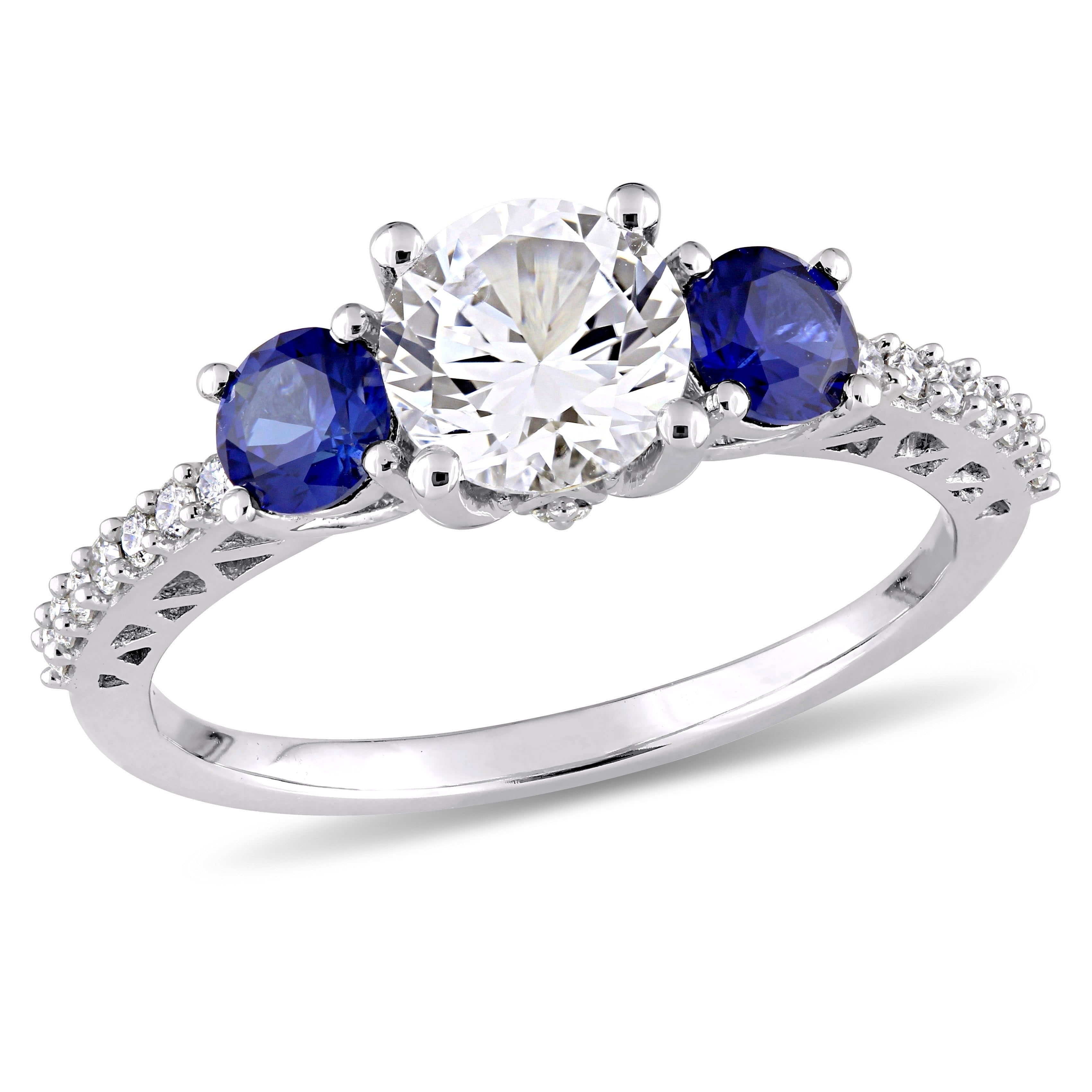 Miadora 10K White Gold Created Sapphire And Diamond Ring