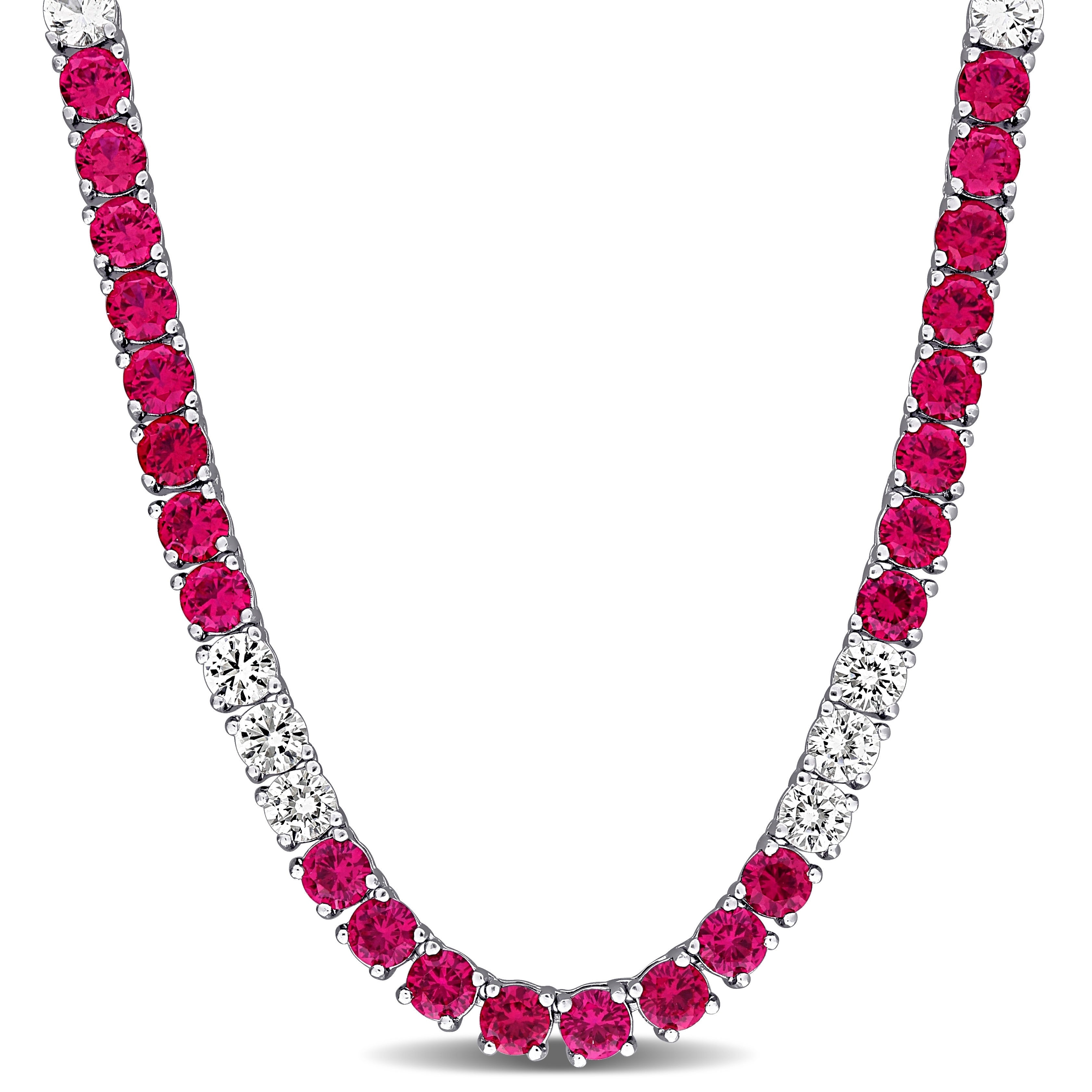 Miadora Created Gemstone Tennis Necklace Sterling Silver 17In