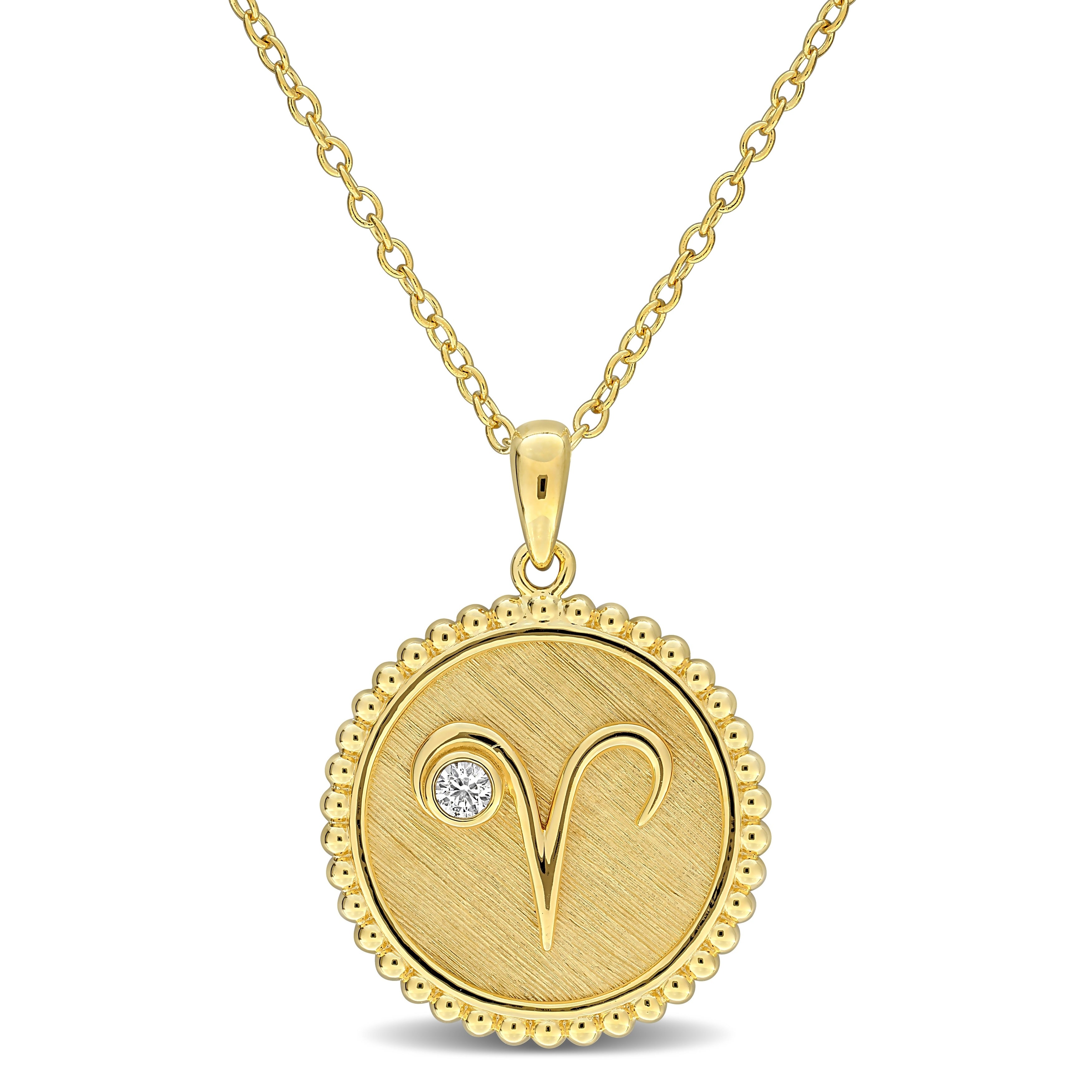 Miadora Created White Sapphire Zodiac Sign Necklace Yellow Silver