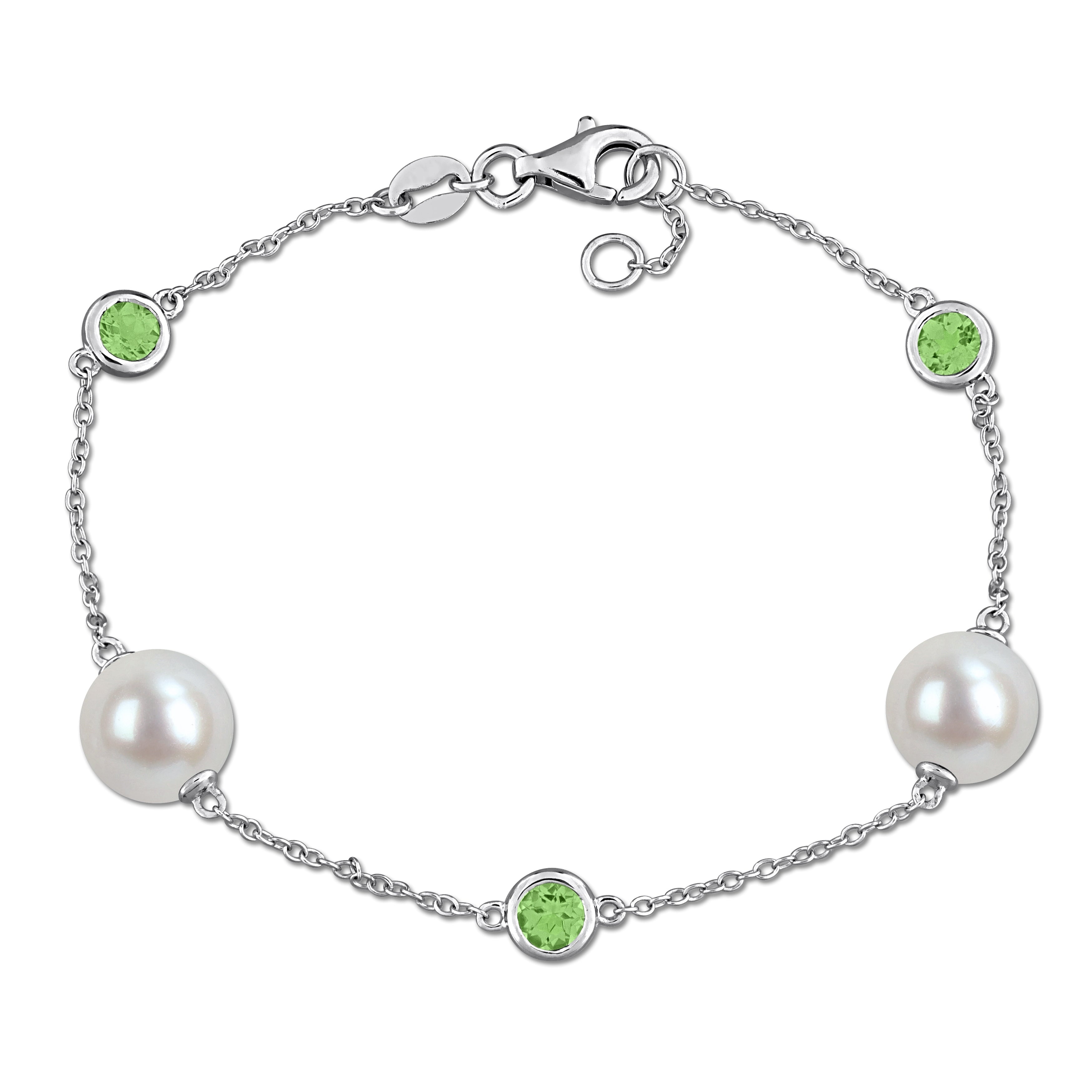 Miadora Cultured Freshwater Pearl And 7 8 Ct Tgw Sky Blue Topaz Gemstone Station Bracelet In Sterling Silver