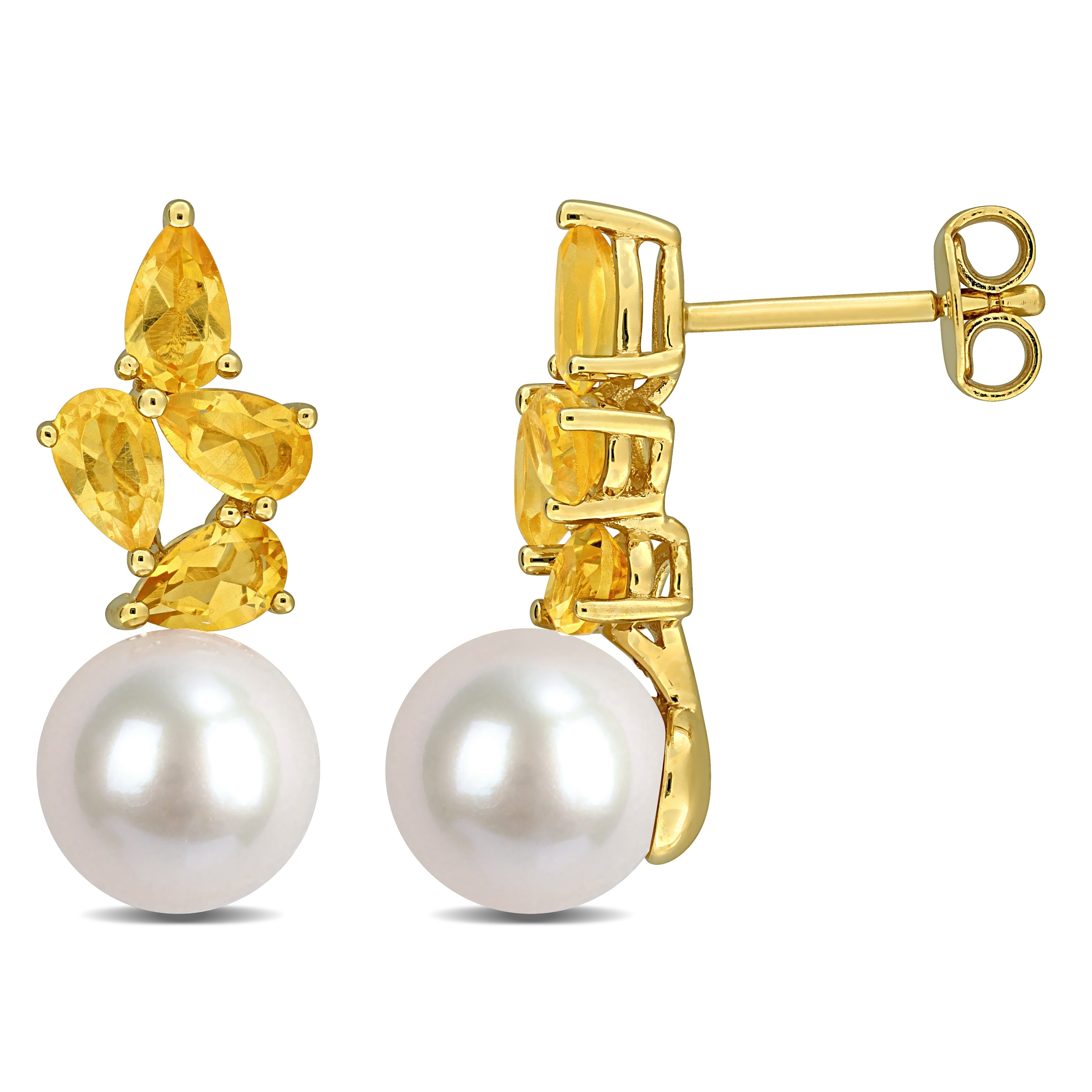 Miadora Cultured Freshwater Pearl And Gemstone Cluster Drop Earrings Sterling Silver