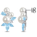 Miadora Cultured Freshwater Pearl And Gemstone Cluster Drop Earrings Sterling Silver