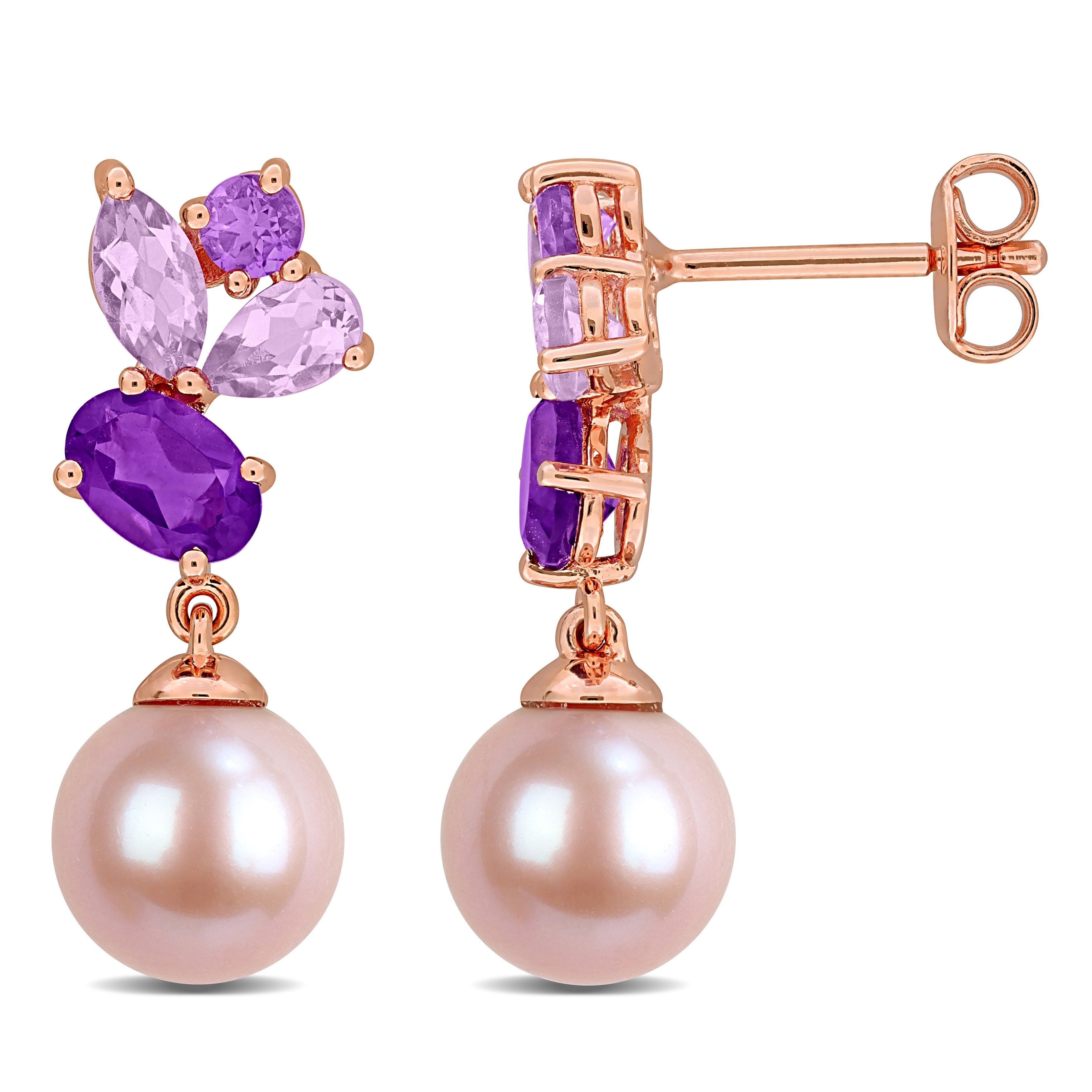 Miadora Cultured Freshwater Pearl And Gemstone Cluster Drop Earrings Sterling Silver