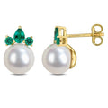 Miadora Cultured Freshwater Pearl And Gemstone Stud Earrings White Or Yellow 14K Gold
