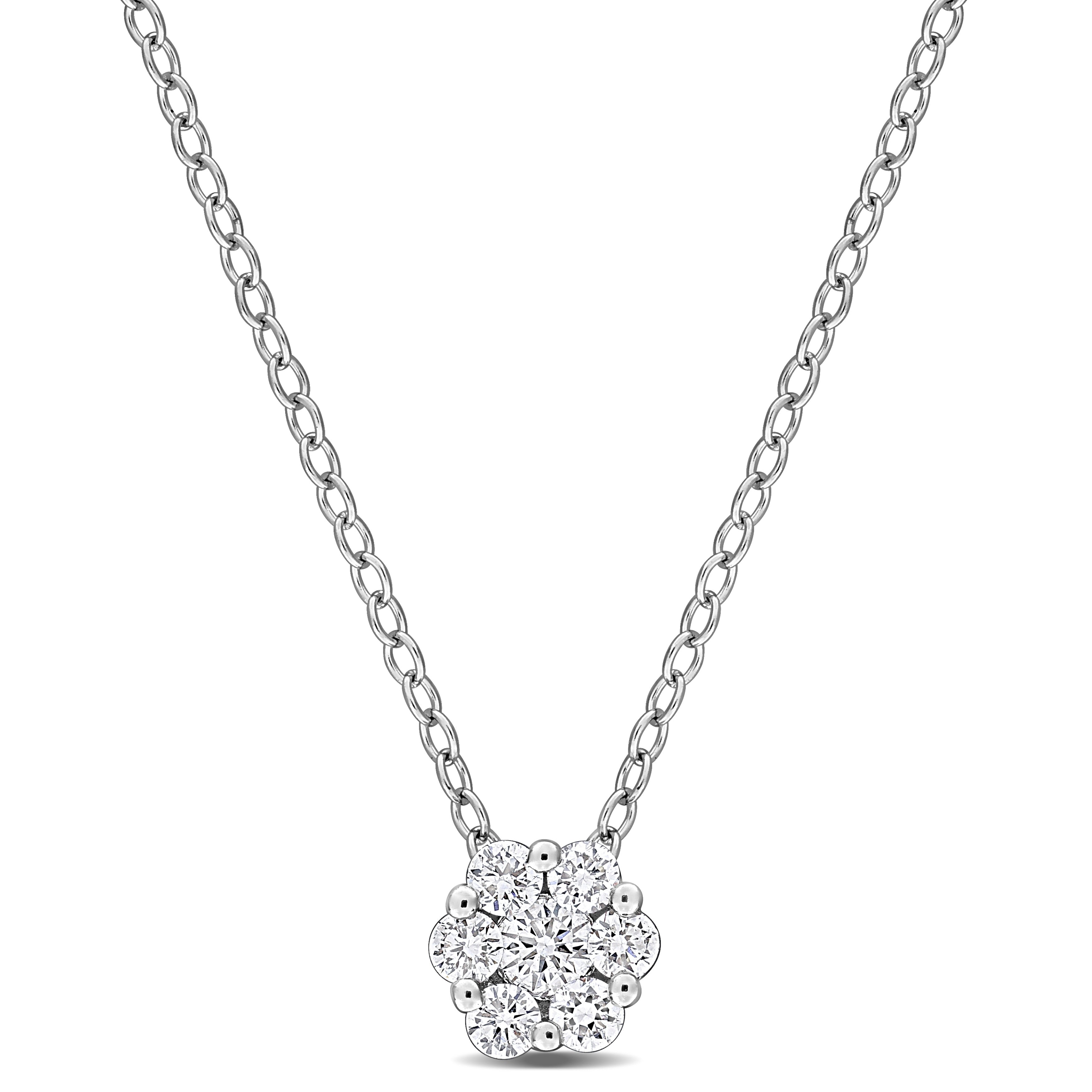 Miadora Lab Grown Deiamond Floral Cluster Necklace Sterling Silver