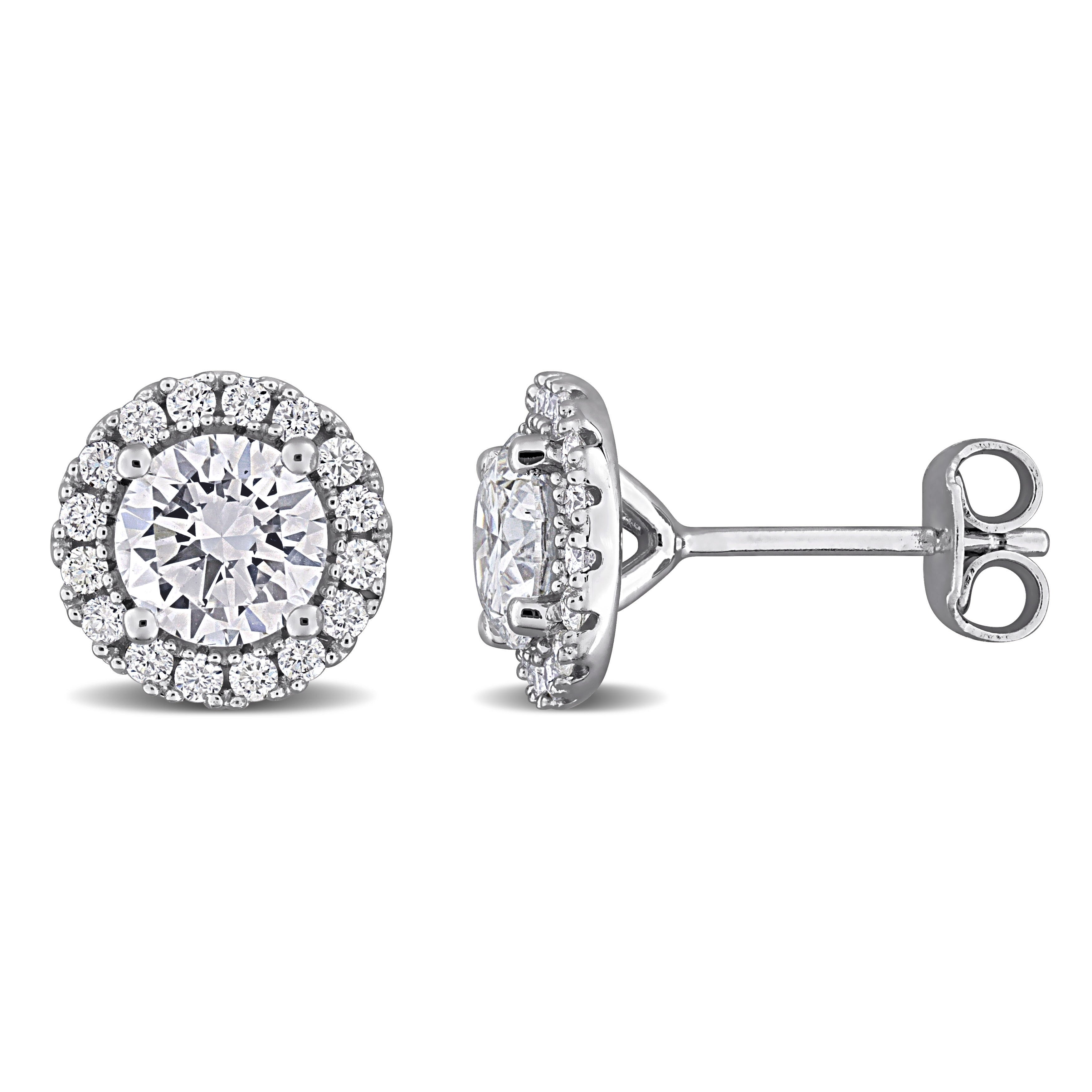 Miadora Lab Grown Diamond Halo Stud Earrings In Sterling Silver