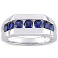 Miadora Mens Sterling Silver Created Blue Sapphire Wedding Band Ring