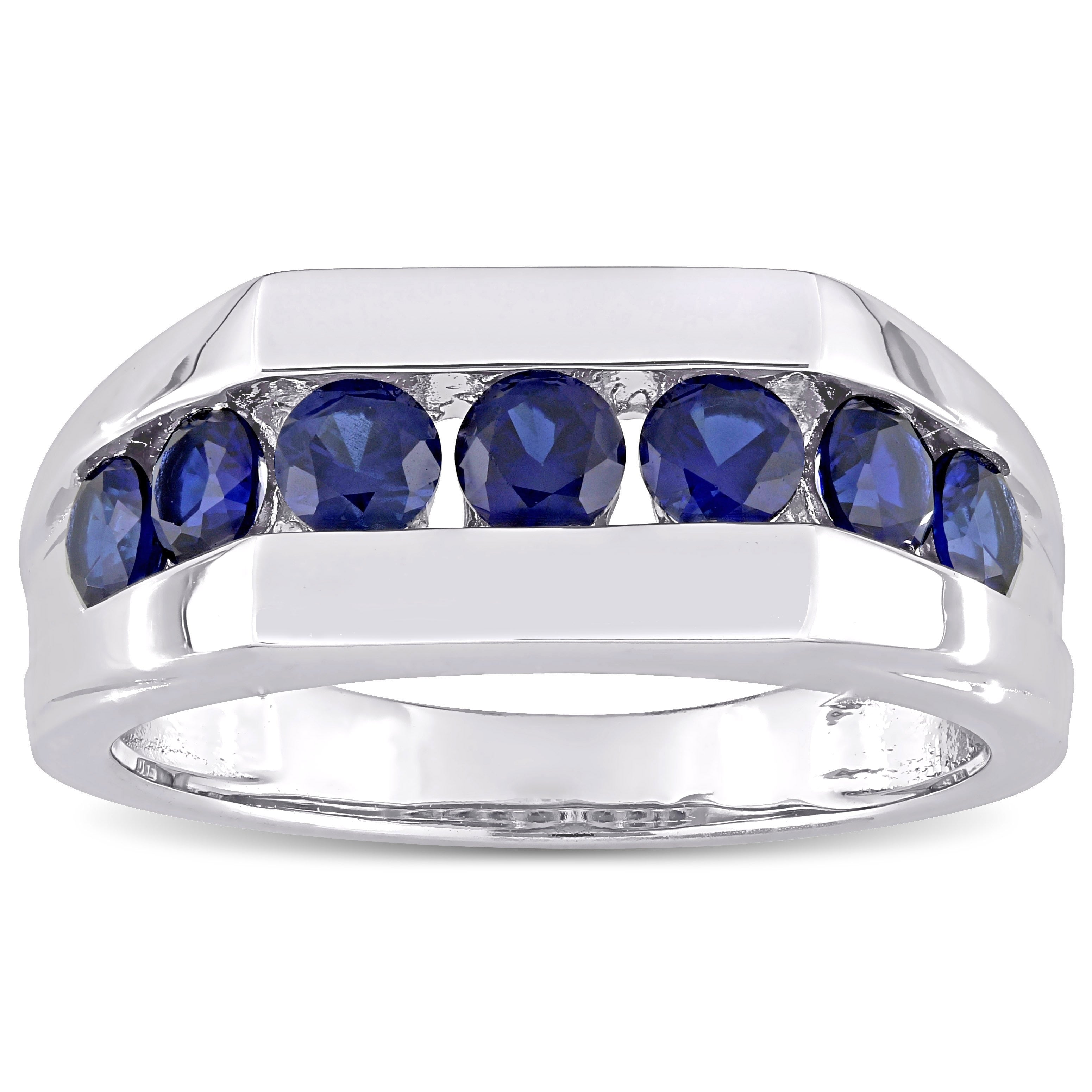 Miadora Mens Sterling Silver Created Blue Sapphire Wedding Band Ring